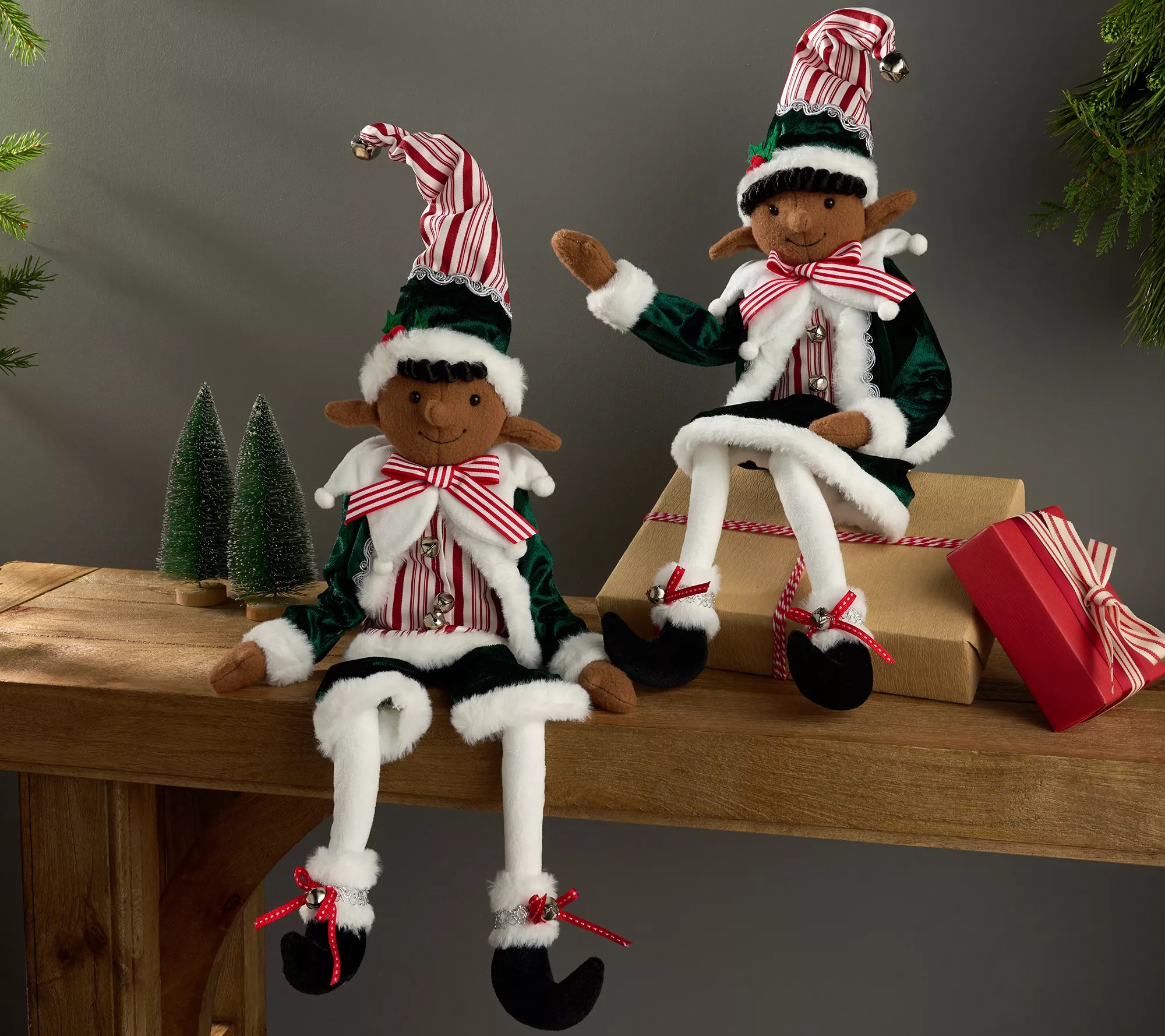 Set of 2 26" Posable Boy and Girl Elves by Valerie
