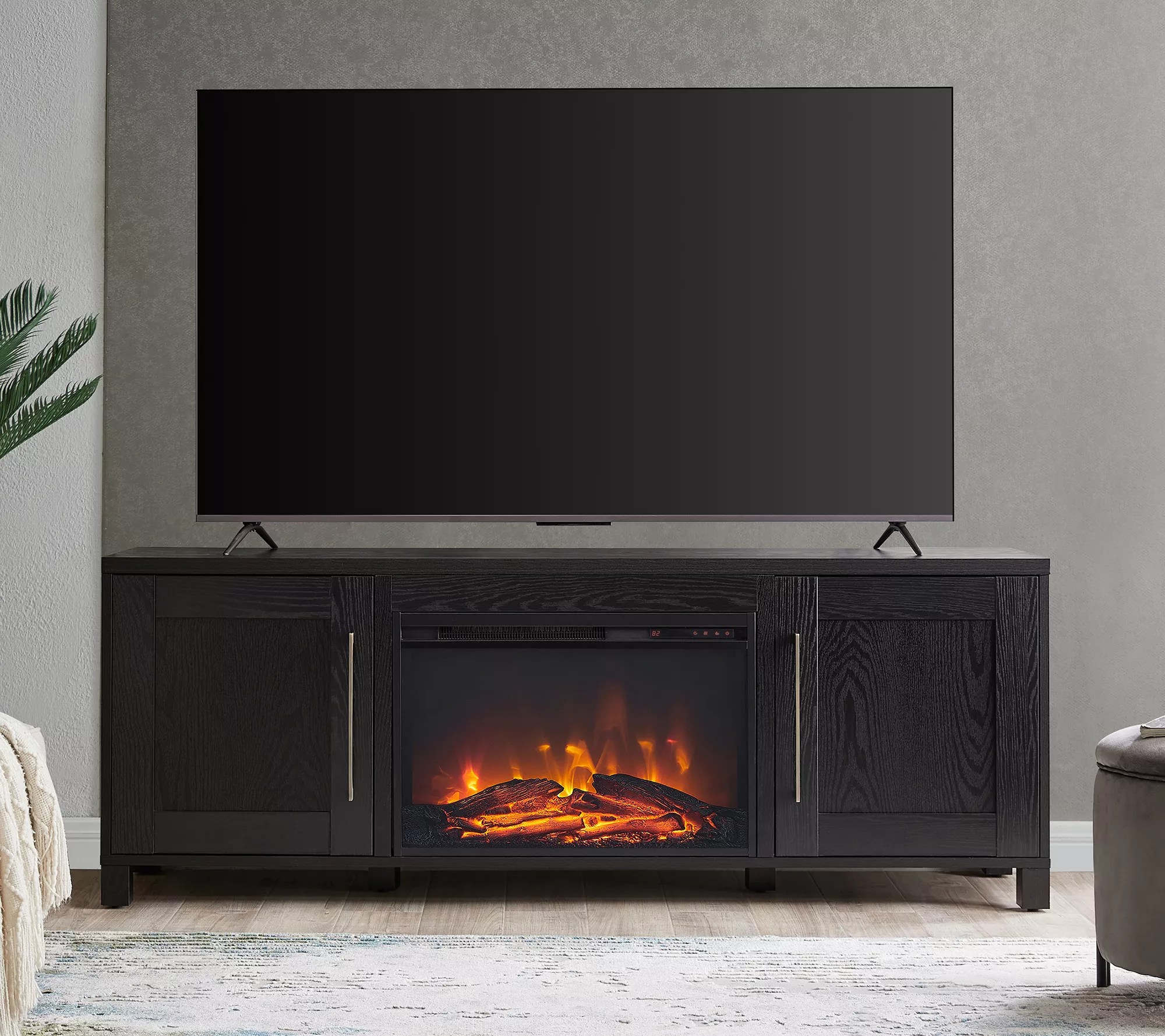 Hudson & Canal Chabot 75" TV Stand with Log Fireplace