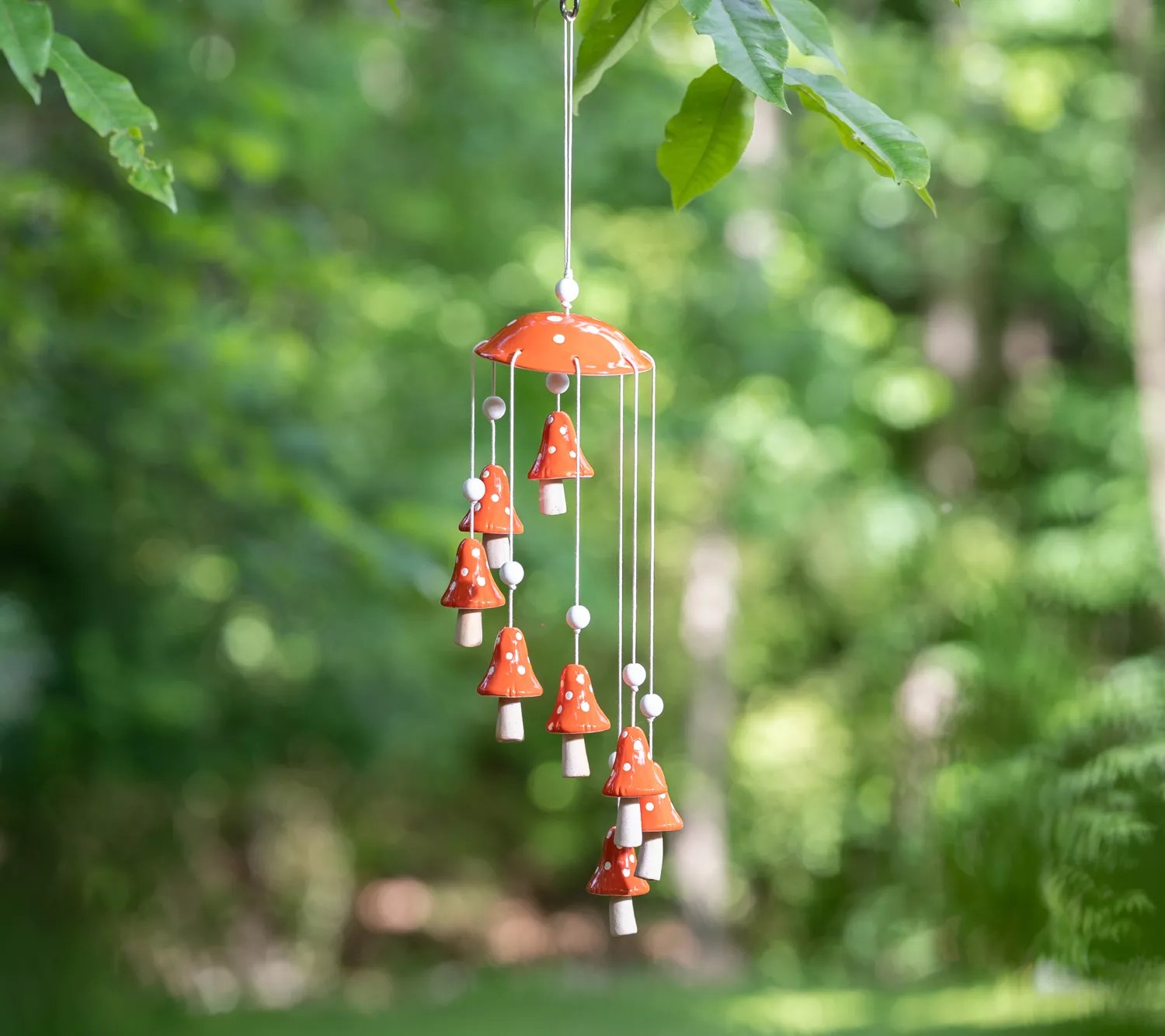 Evergreen Red Mushroom Ceramic Hanging Garden Decor