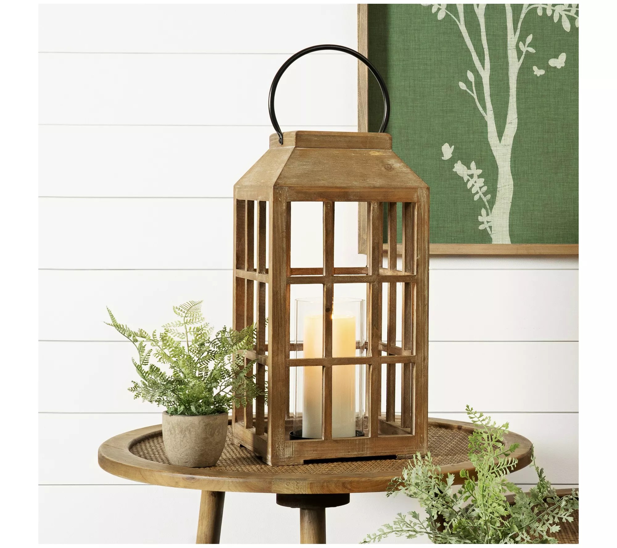 Melrose Natural Wooden Lantern with Handle 22.5"H