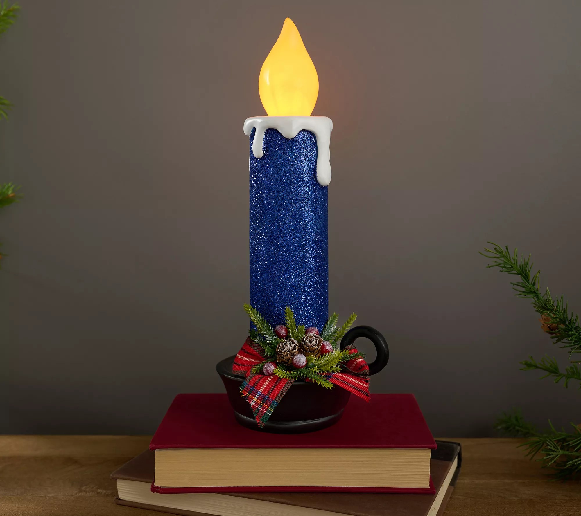 Illuminated 12" Glittered Chamberstick Candle by Valerie