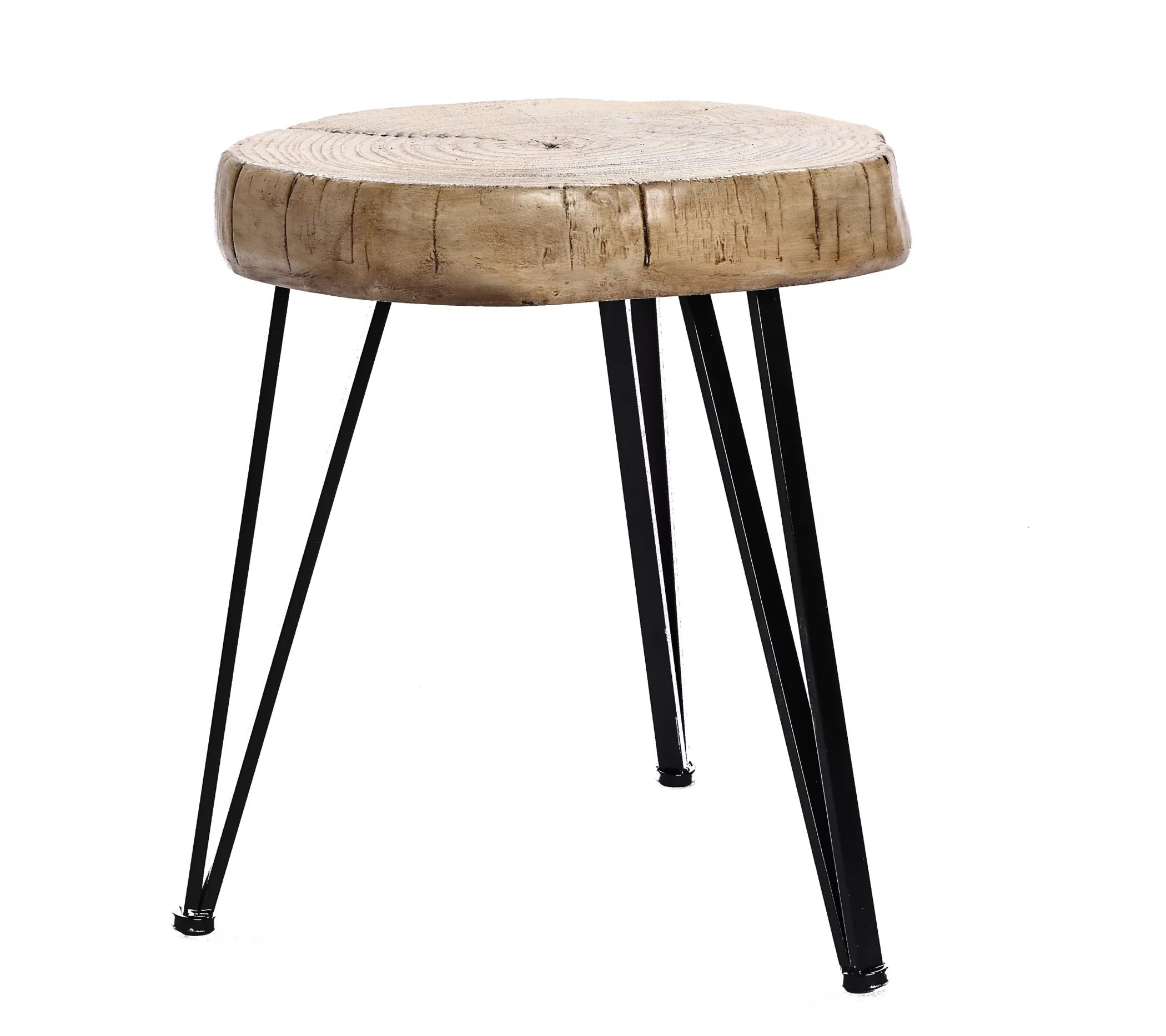 LuxenHome Natural Faux Wood Top with Metal Legs Side Table