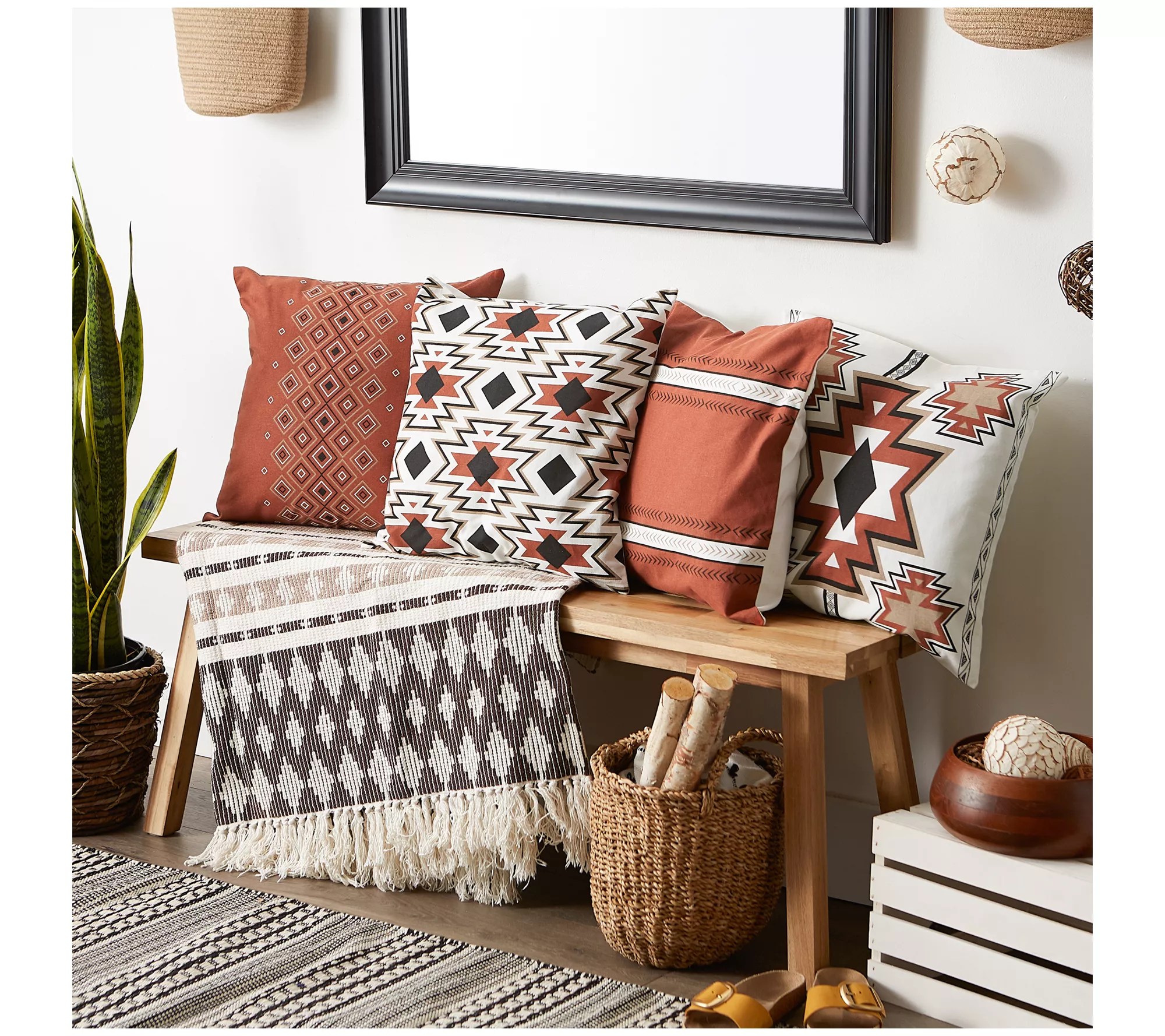 Design Imports Set of 4 Aztec Print Pillow Covers 18" x 18"