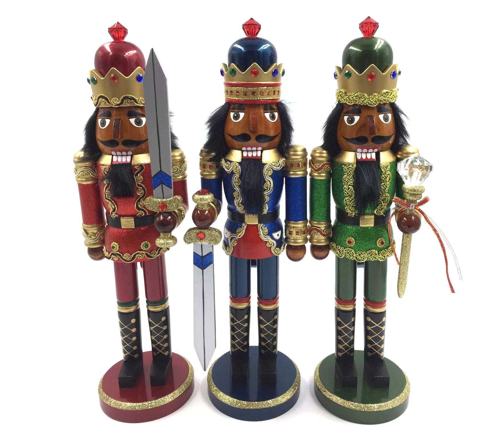 15" S/3 Bejeweled King Nutcracker By Santa's