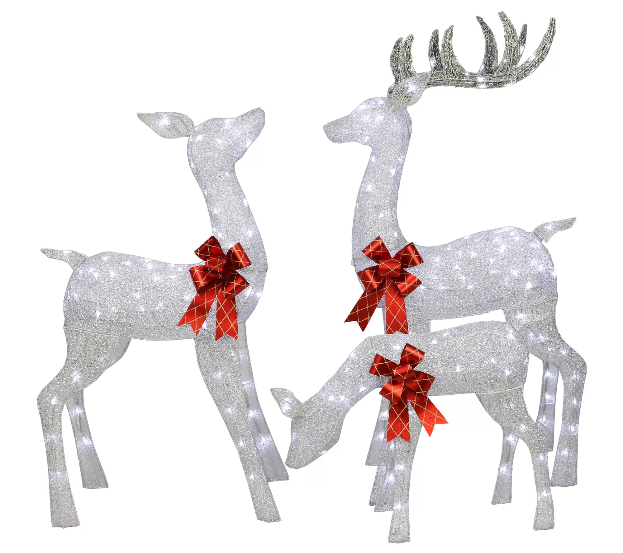 Puleo 3Piece Outdoor Christmas Lighted Deer Family, Silver