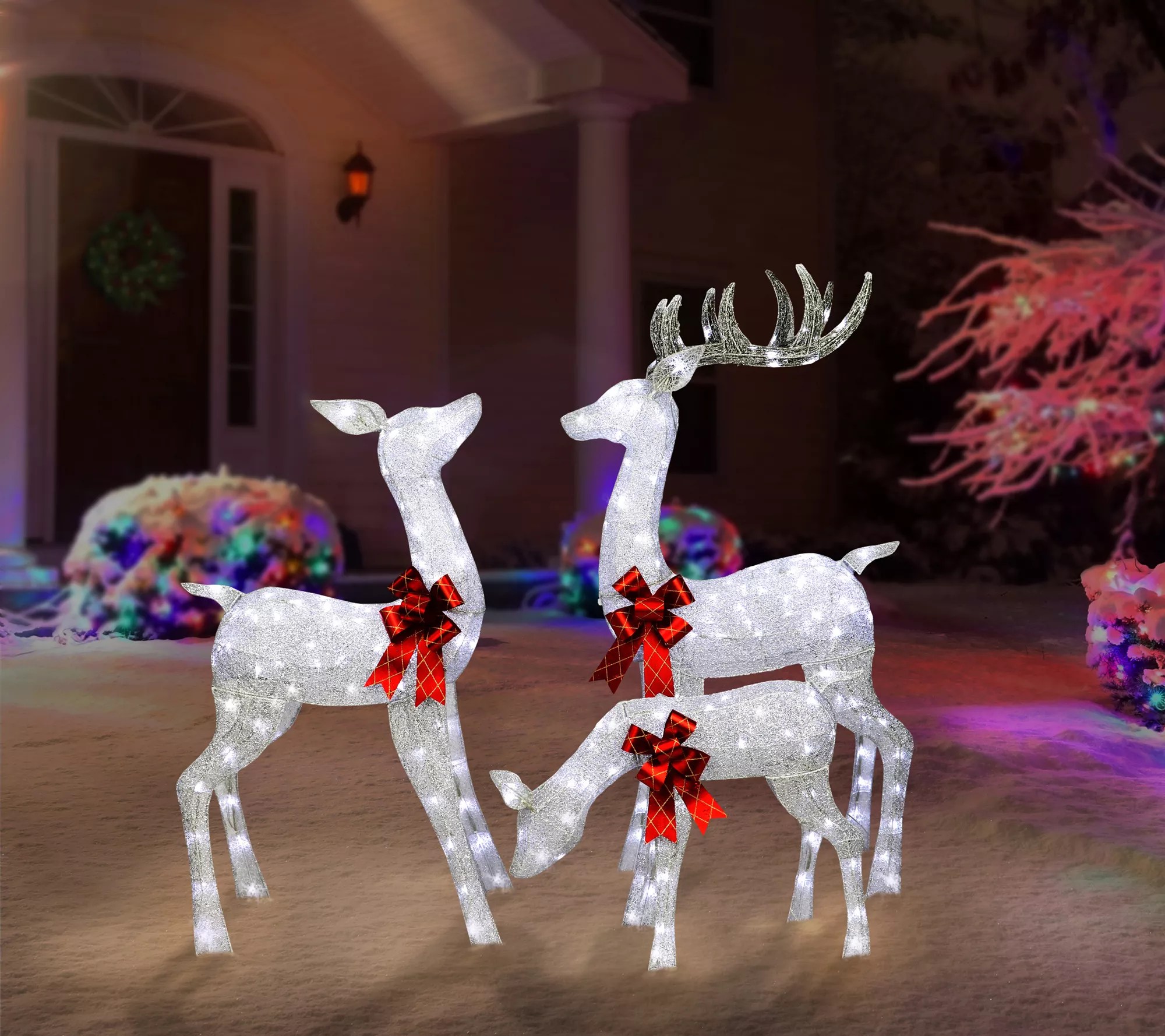 Puleo 3Piece Outdoor Christmas Lighted Deer Family, Silver