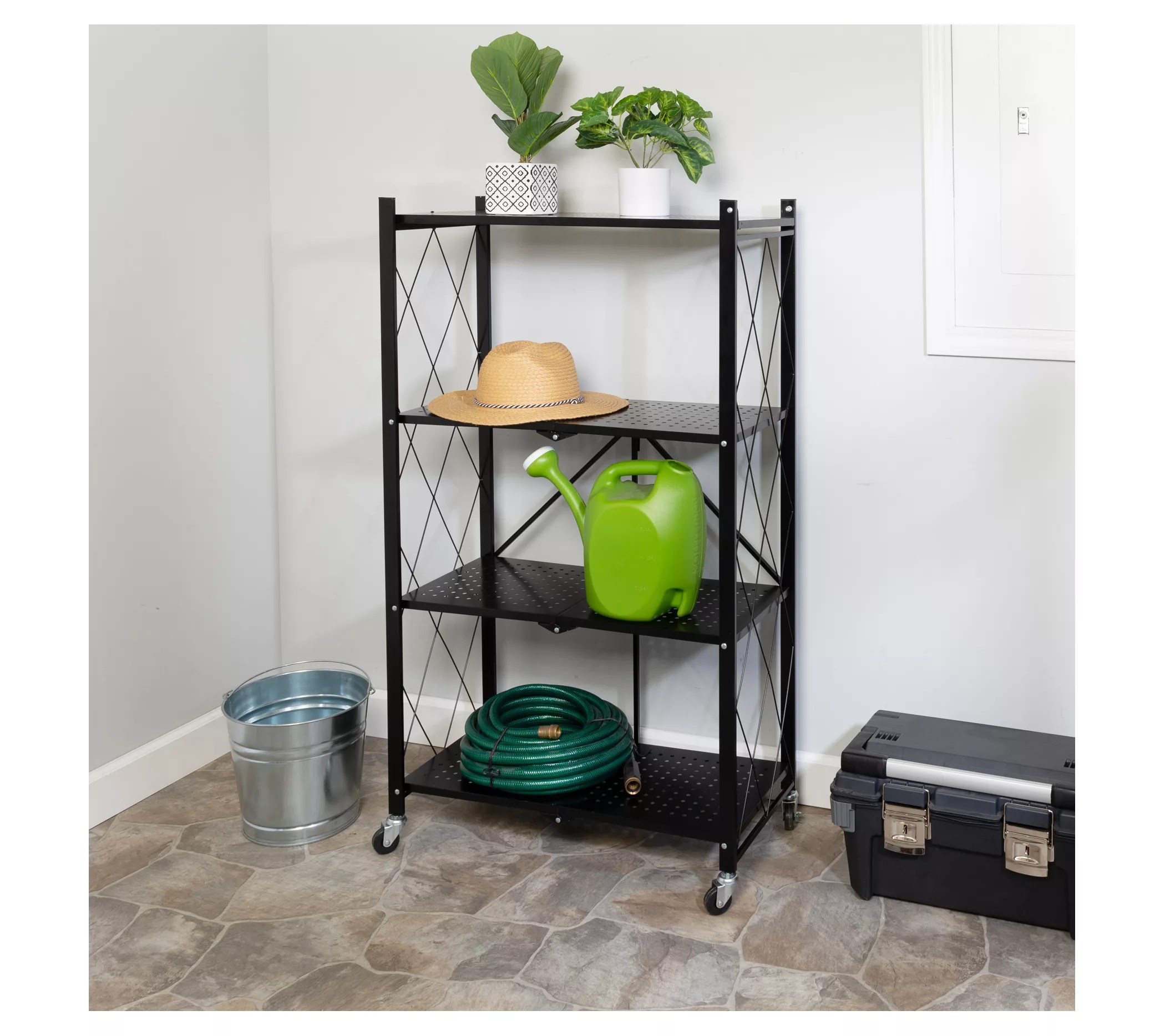 HoneyCanDo Collapsible 4Tier Metal Shelf o nWheels