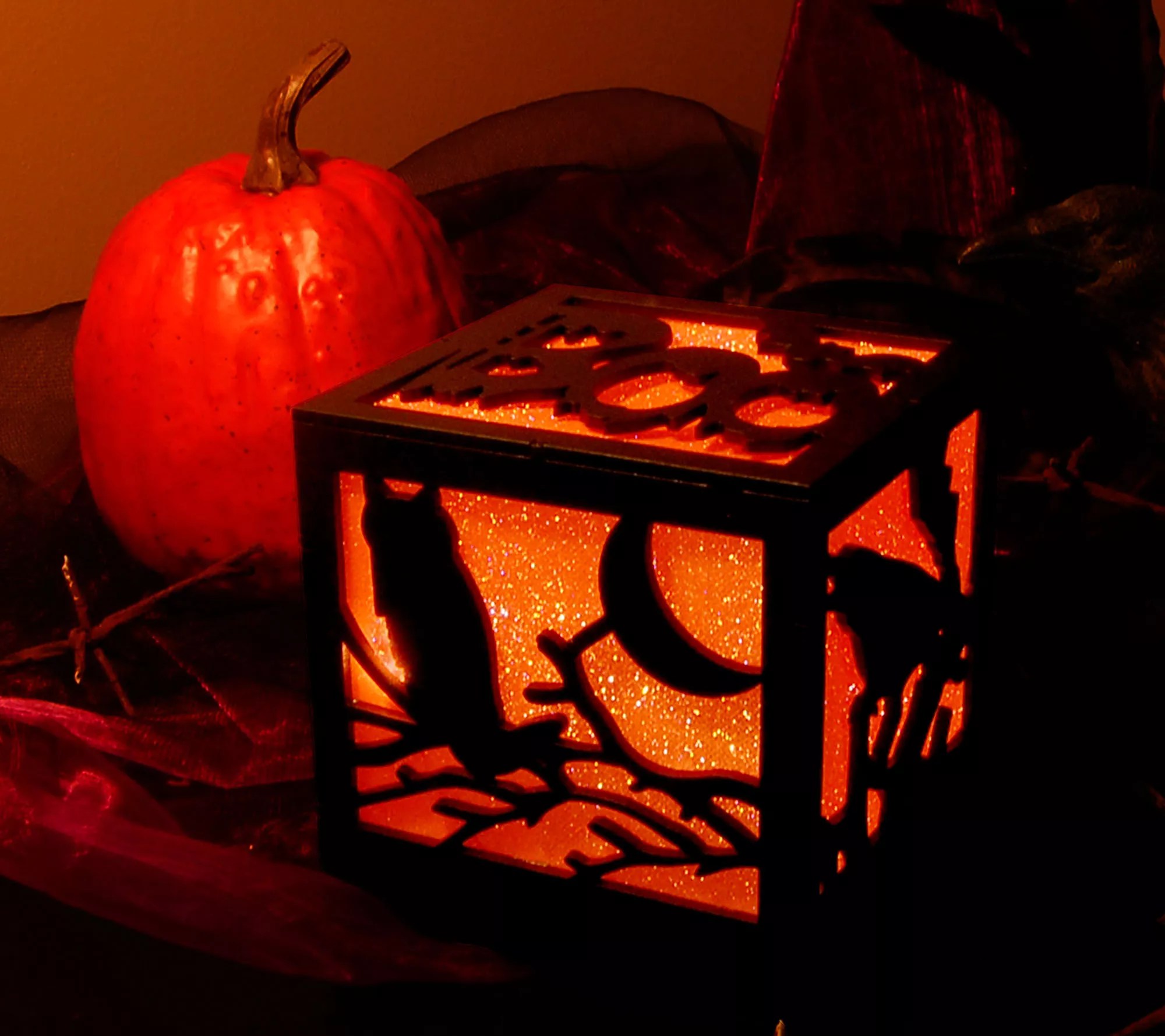 LumaBase Halloween Boo Light Wooden Lantern