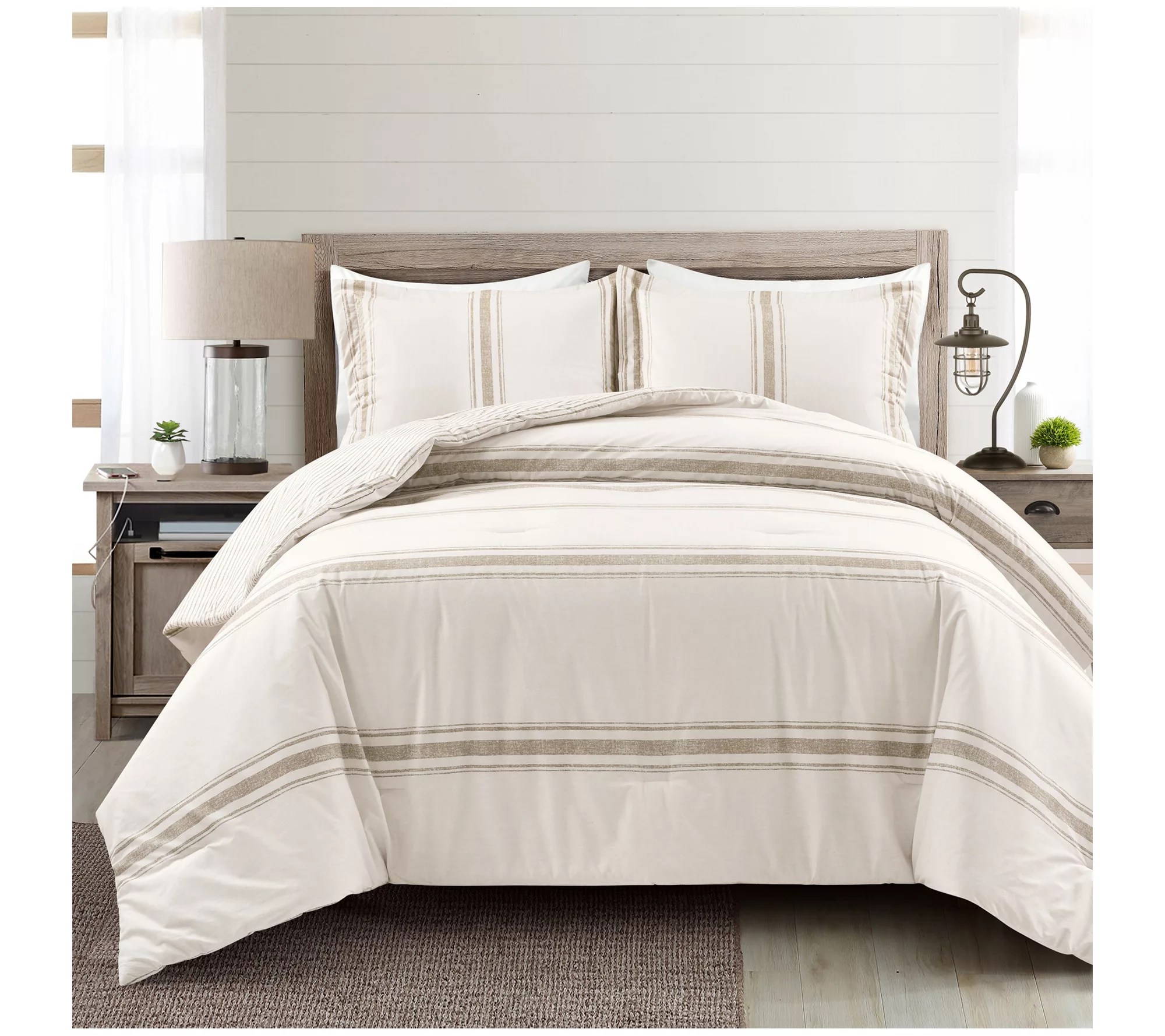 Farmhouse Stripe Rev. Comforter Set KG by Lush Decor