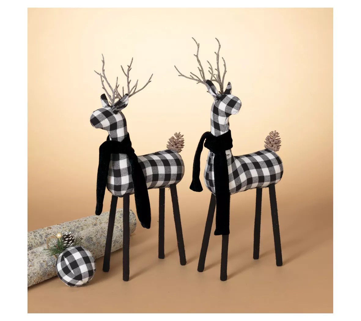 Set of 2 Black and White Christmas Deer Figurines by Gerson Co