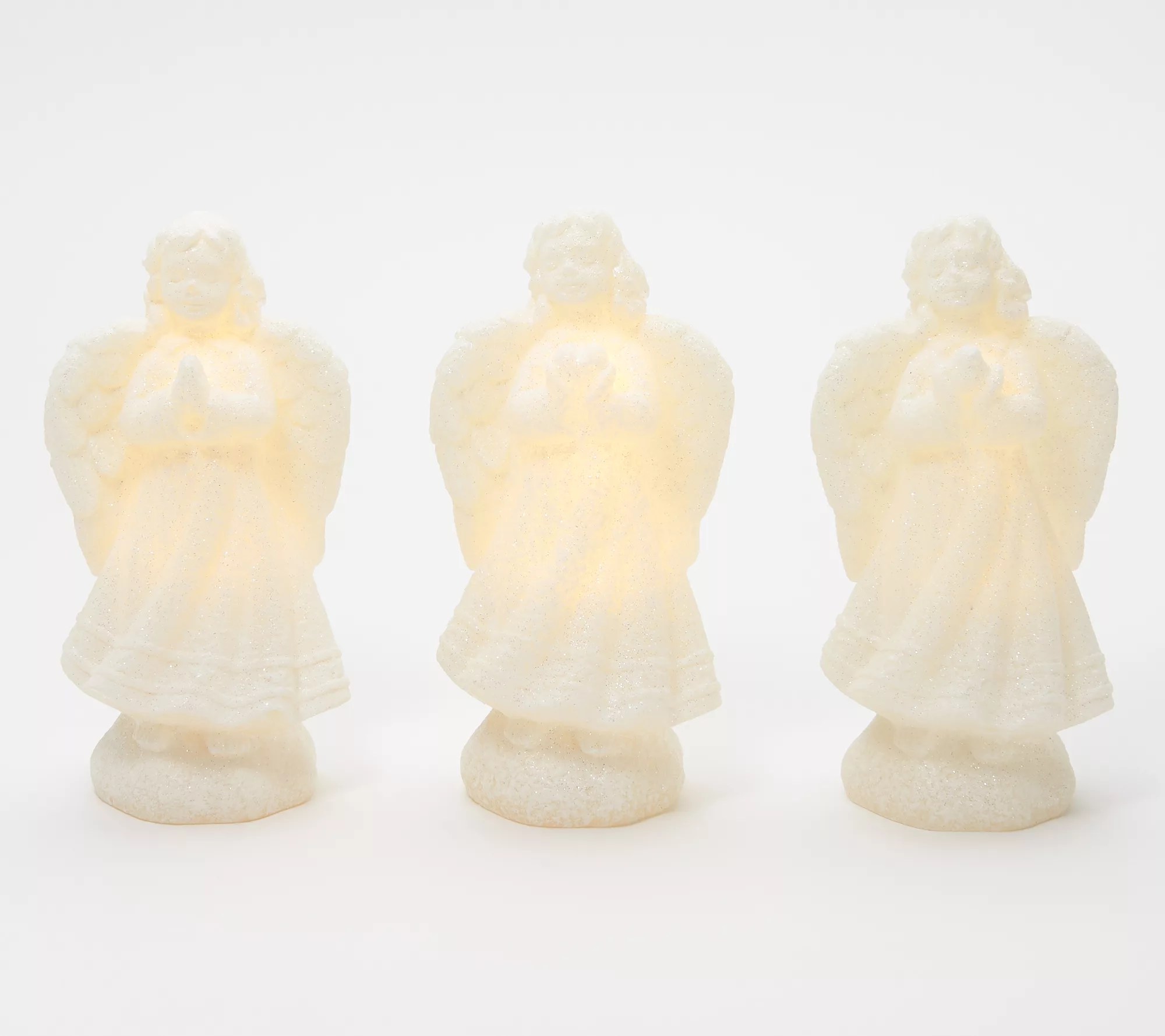 "As Is" S/3 Illuminated Glittered Wax Angels with Sheer Bags