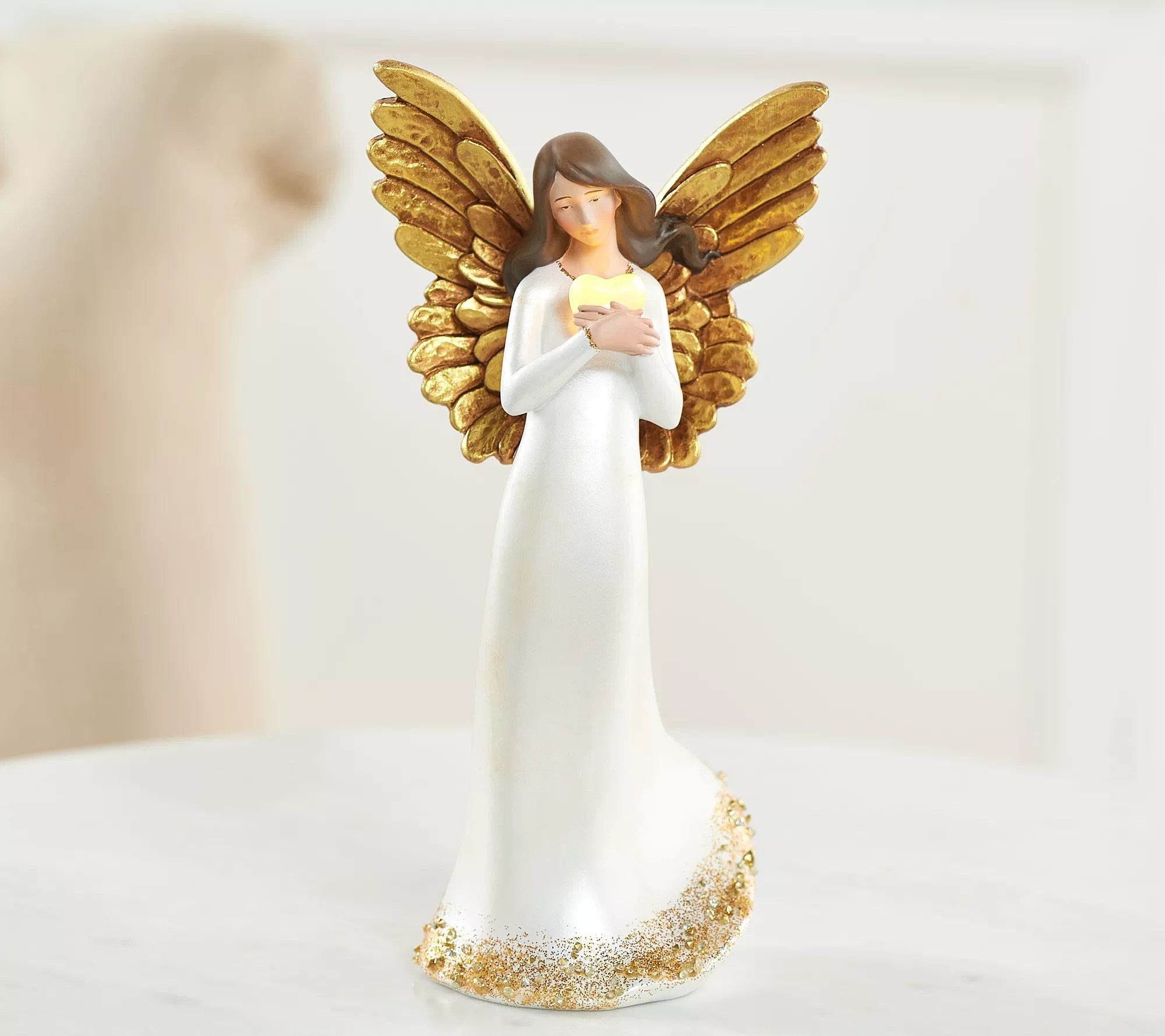 9" Pearlized White Angel w/ Illuminated Heart by Valerie