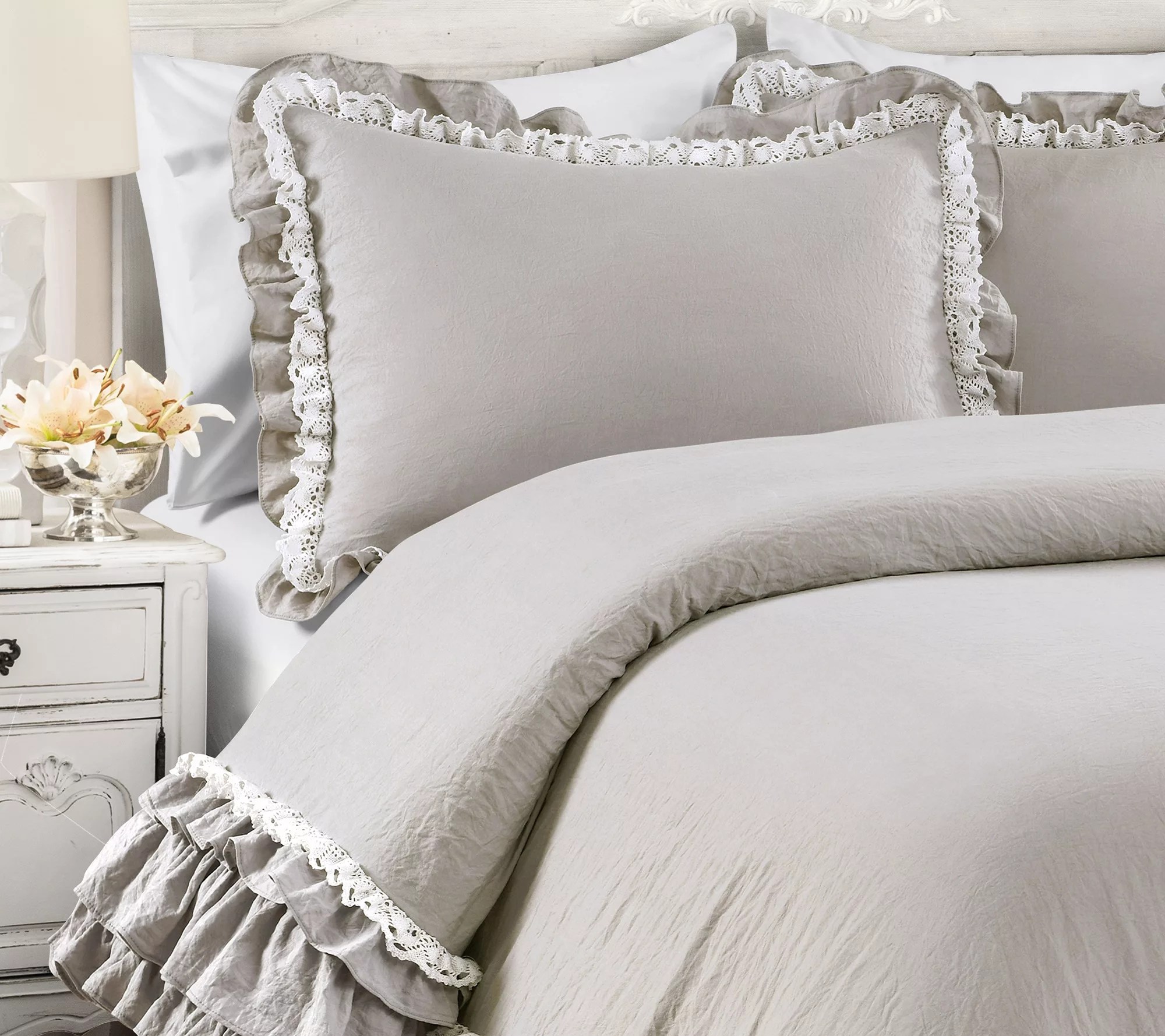 Ella Shabby Chic Ruffle Lace 3Piece King Comforter Set
