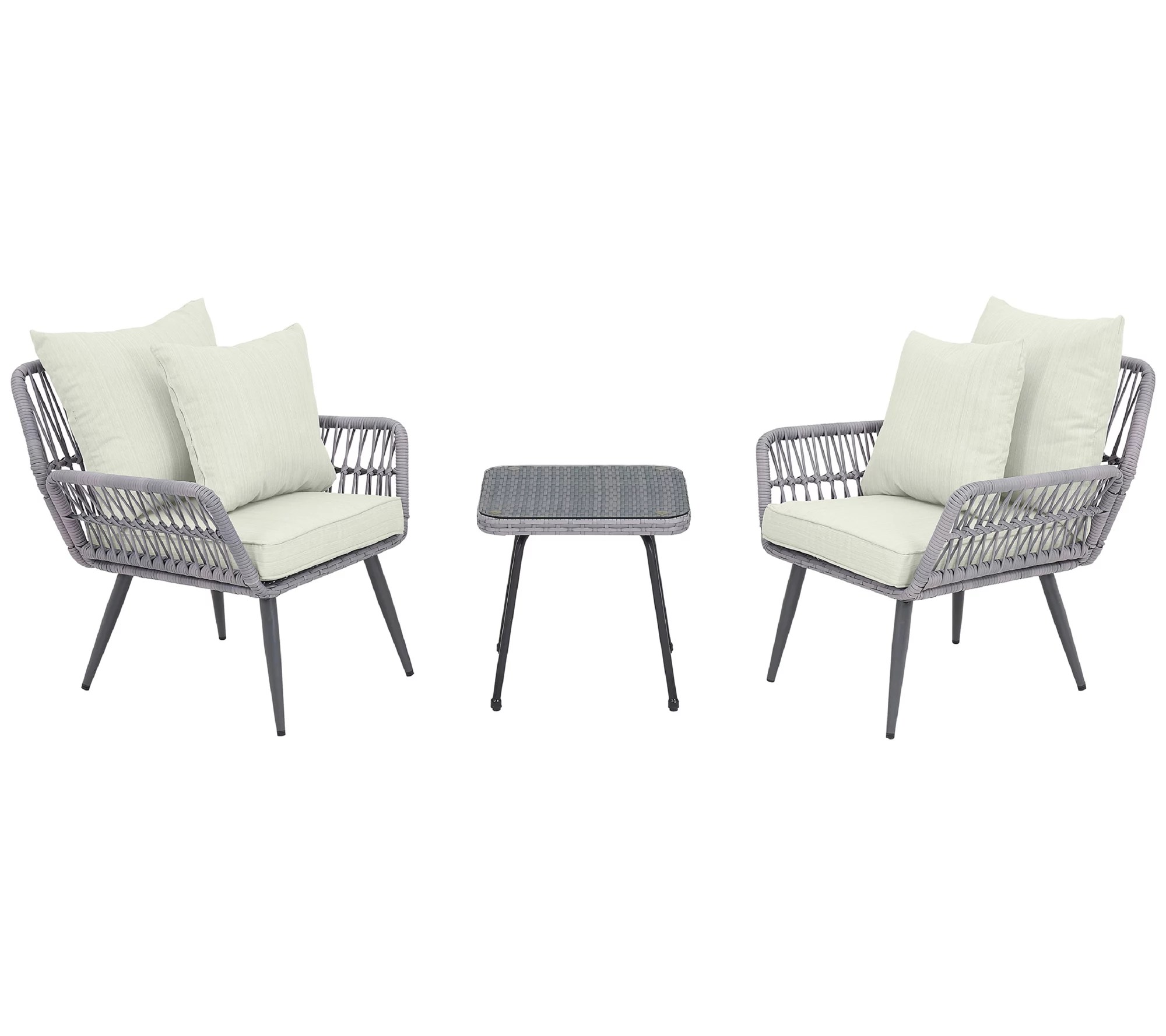 Cannes Rope Wicker 3Piece Patio Conversation Set with Cushion