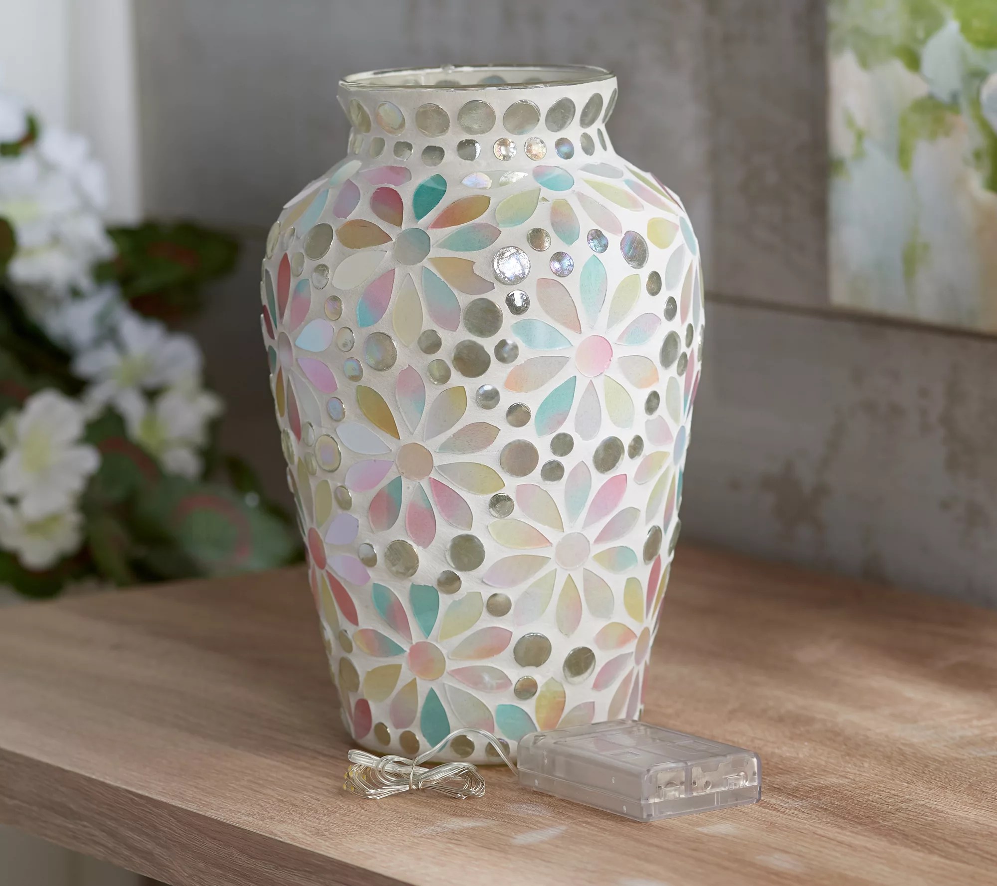 Illuminated Floral Mosaic Hurricane by Valerie