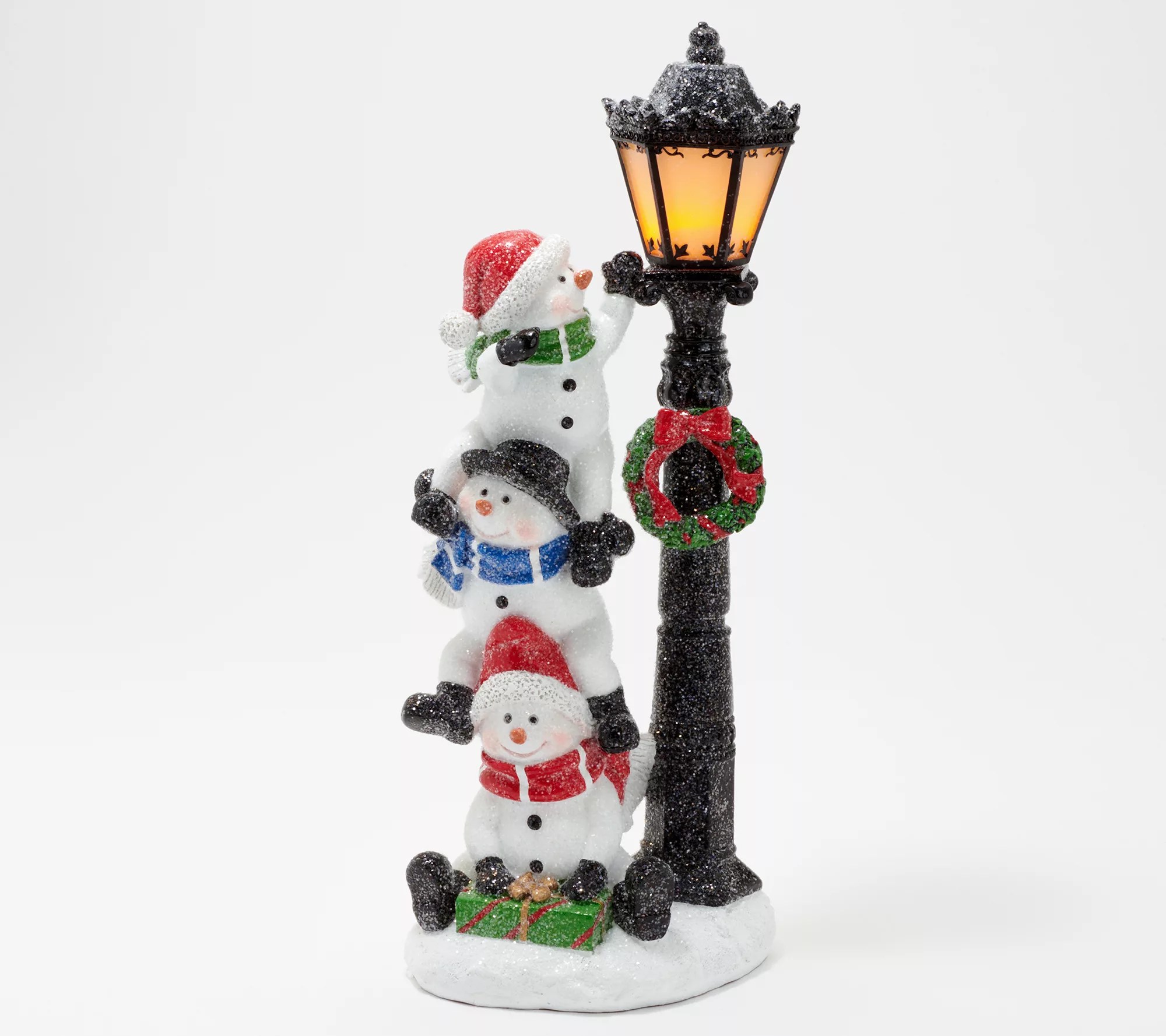 15" Snowman Stack Figurine w/ Illuminated Lamp Post by Valerie