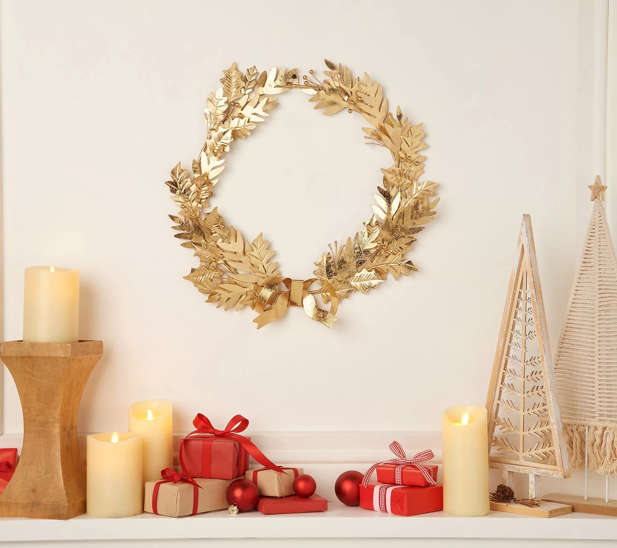 Martha Stewart 18" Gilded Metal Wreath with Gems & Bow