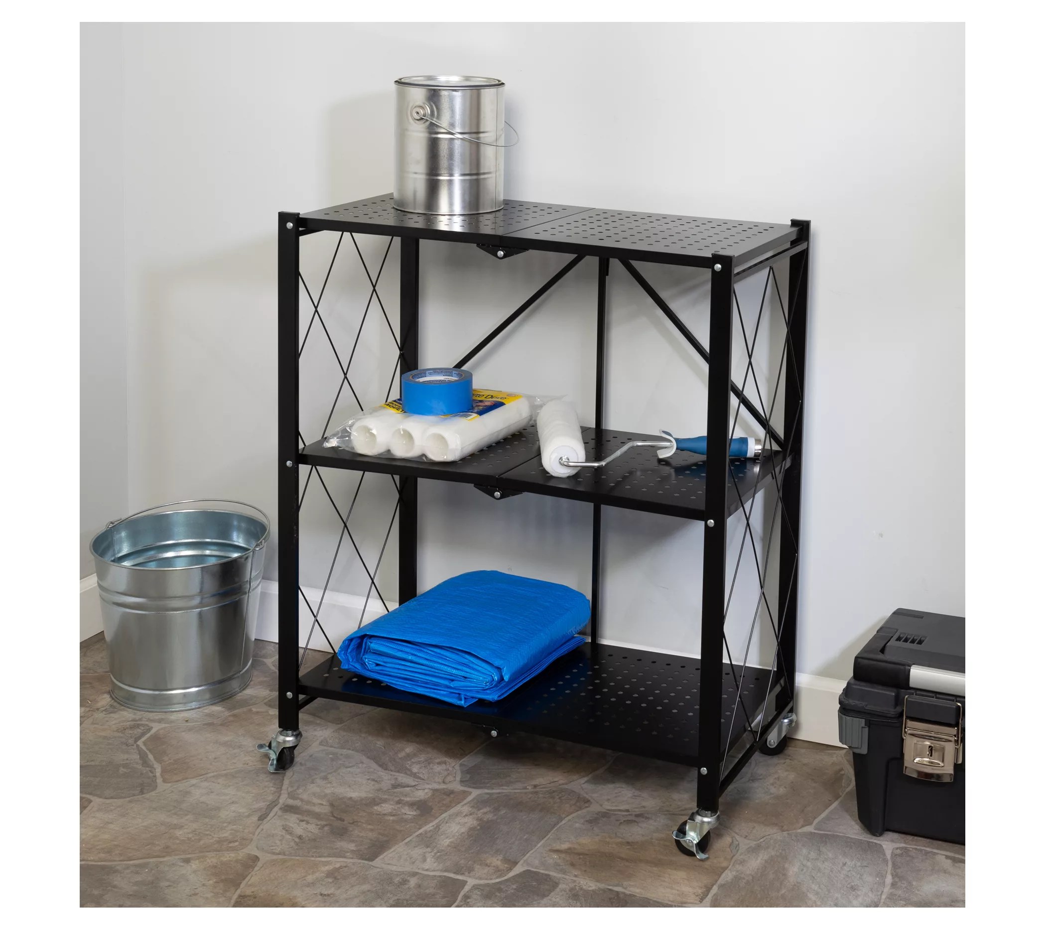 HoneyCanDo Collapsible 3Tier Metal Shelf on Wheels