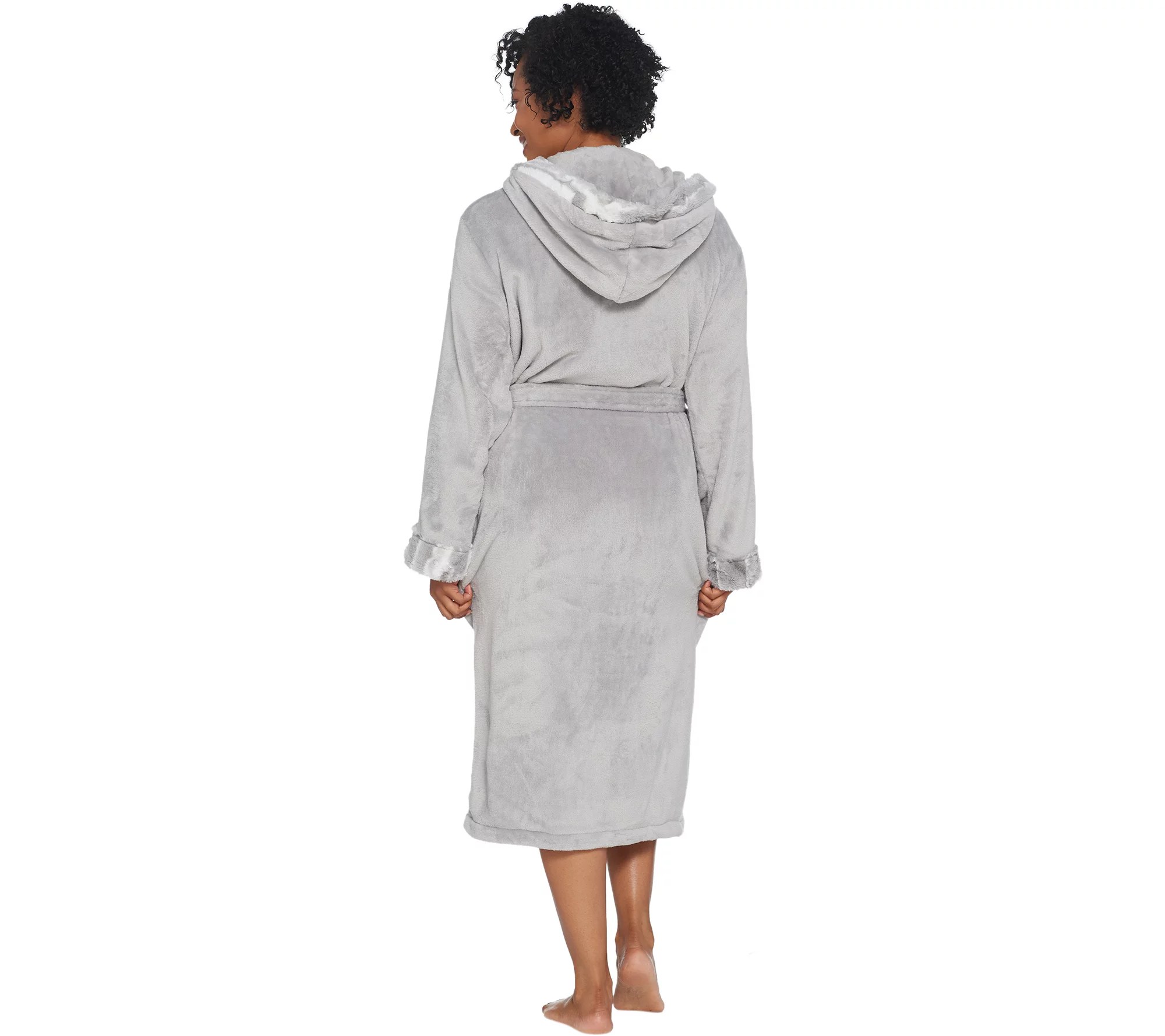 Dennis Basso Plush Robe with Faux Fur Trim & Monogram Initial