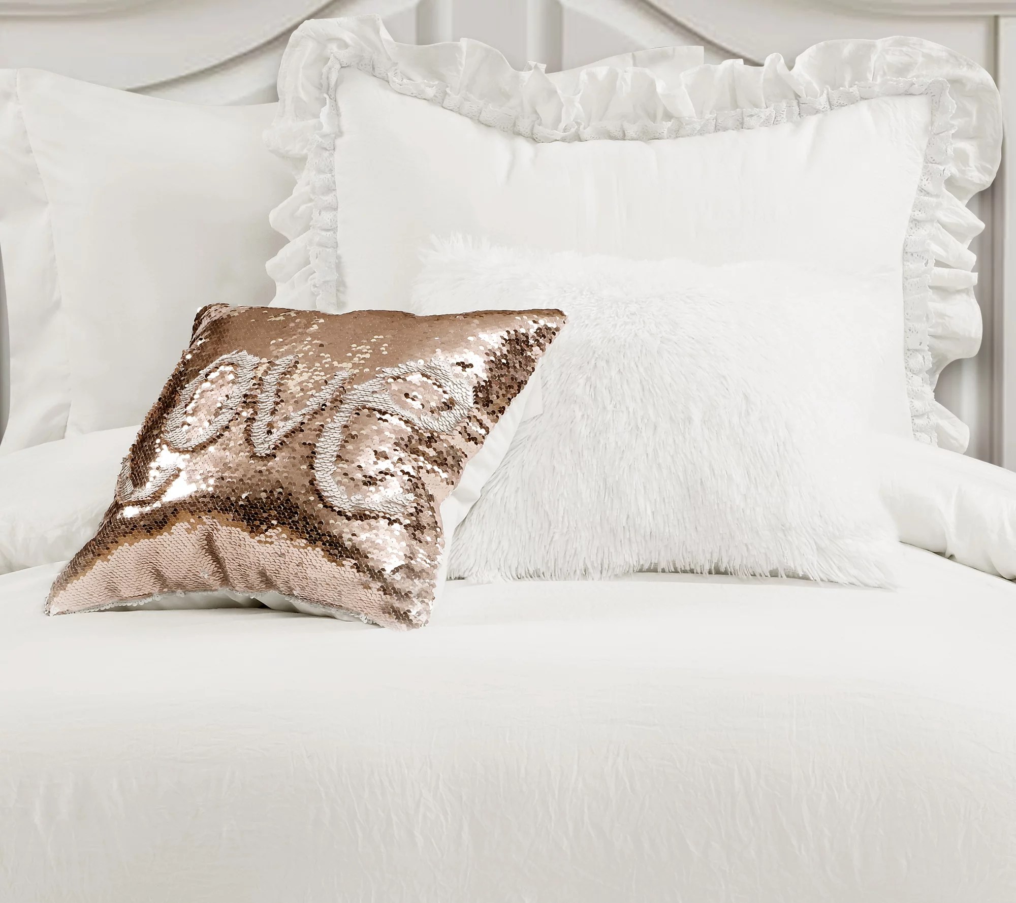 Ella Shabby Chic Ruffle Lace 2Piece TwinXL Comforter Set