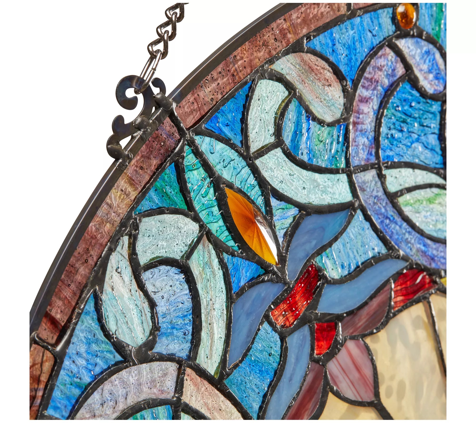 River of Goods 11"H HalfMoon Stained Glass Window Panel