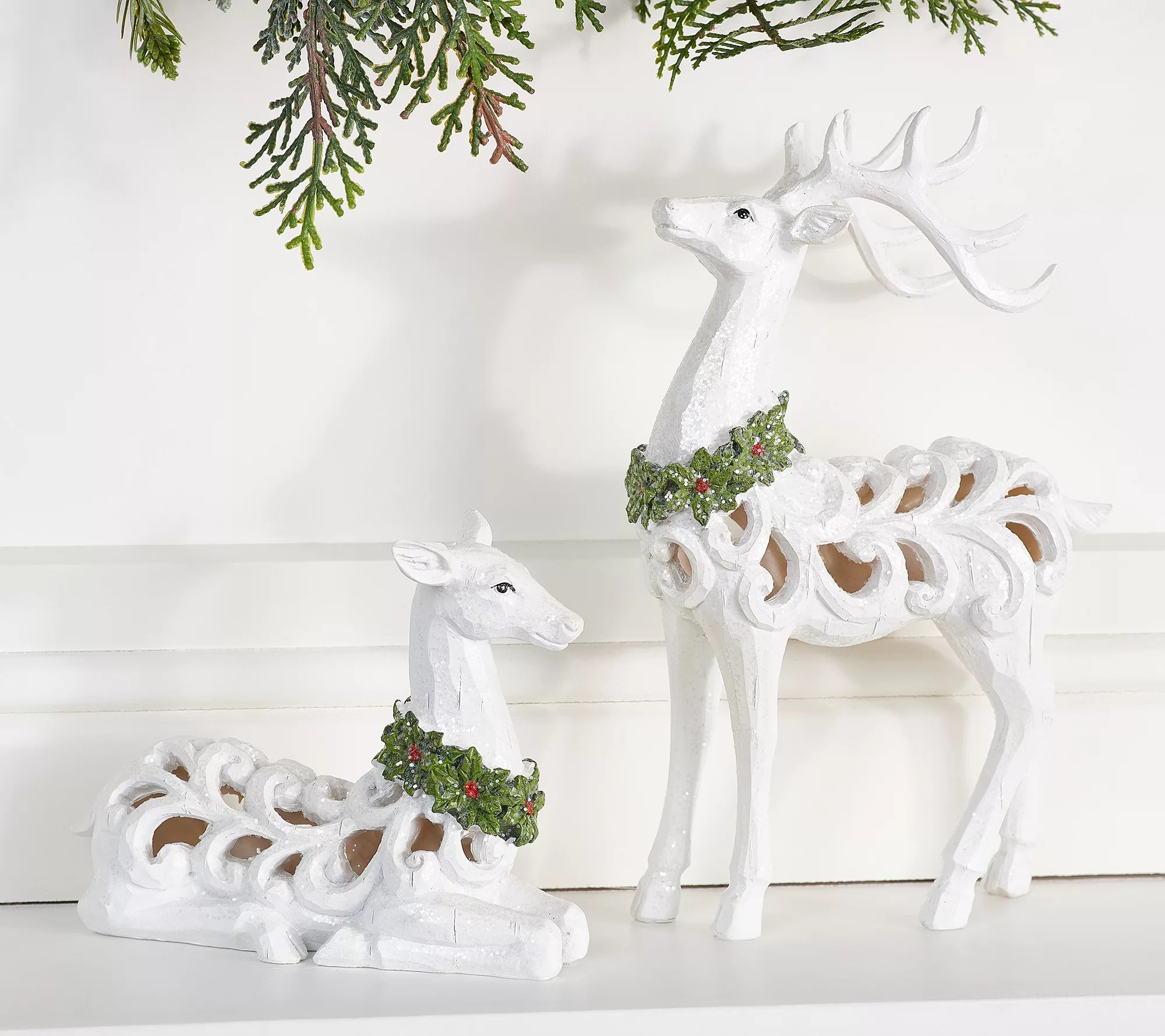 Set of 2 Carved Design Reindeer by Valerie