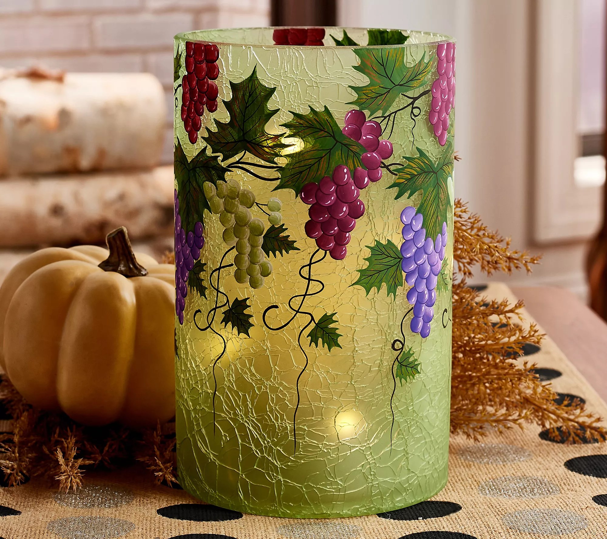 "As Is" 8" Illuminated Crackle Glass Hurricane by Valerie