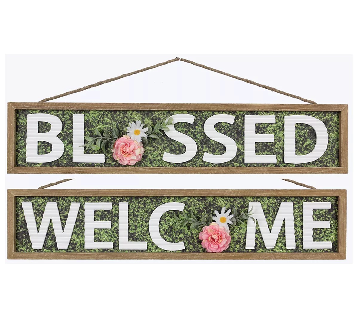 Young's Wood Framed Artificial Plant Wall Sign,Set of 2