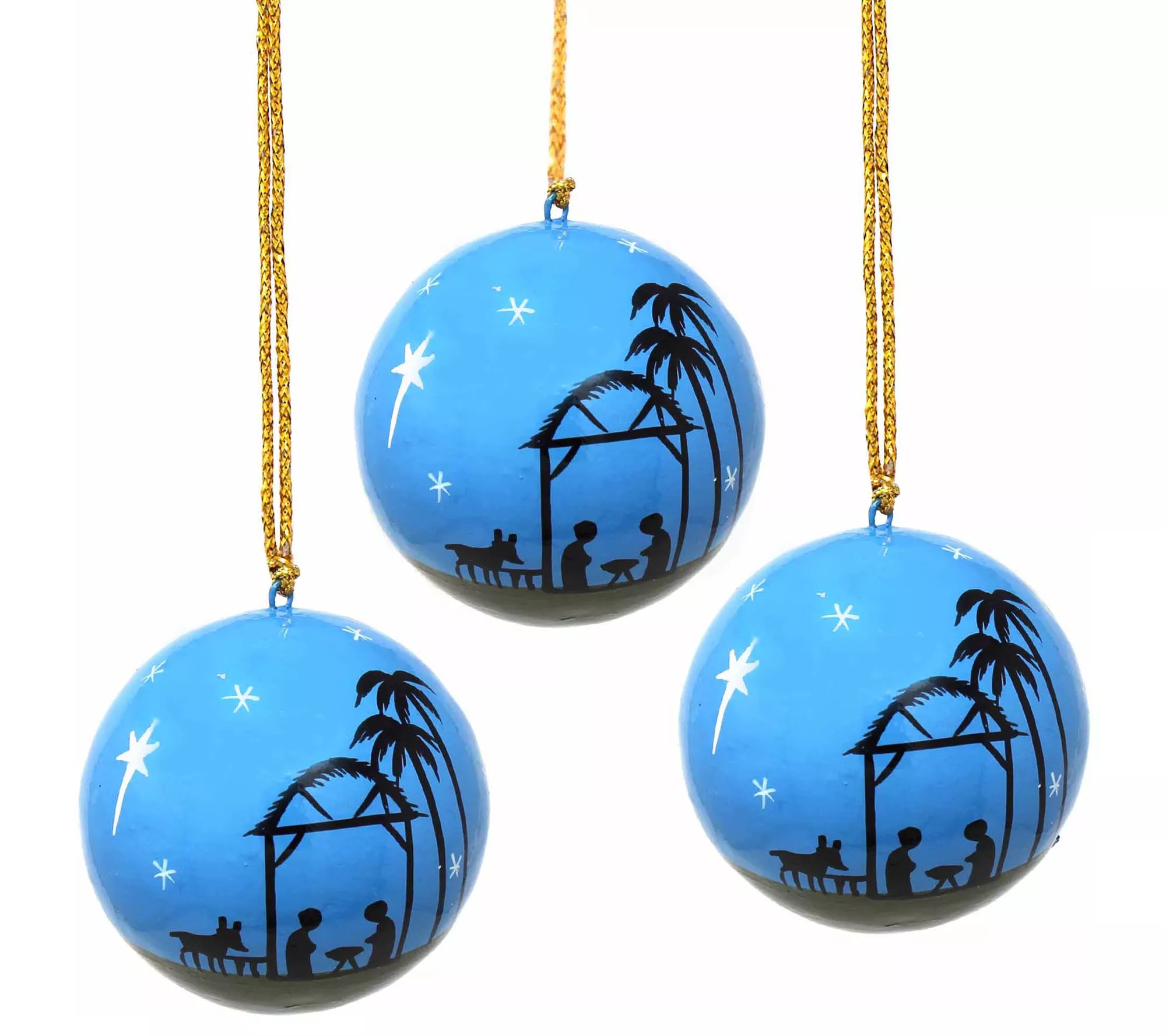 Global Crafts S/3 Handpainted Christmas Ornaments