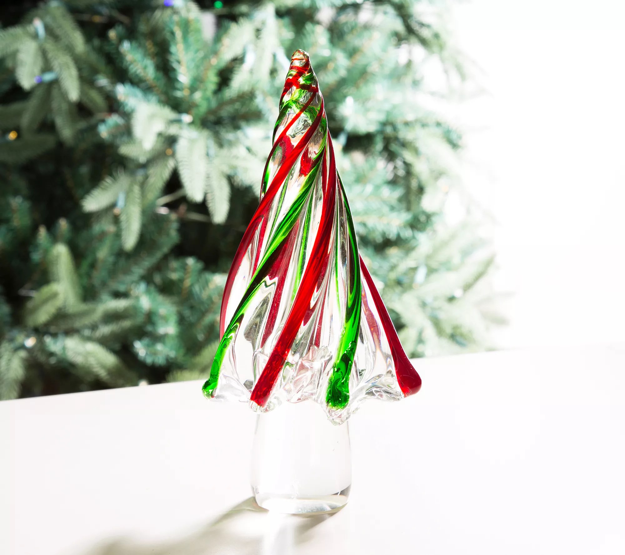 Glitzhome Striped Glass Table Top Christmas Tree Medium