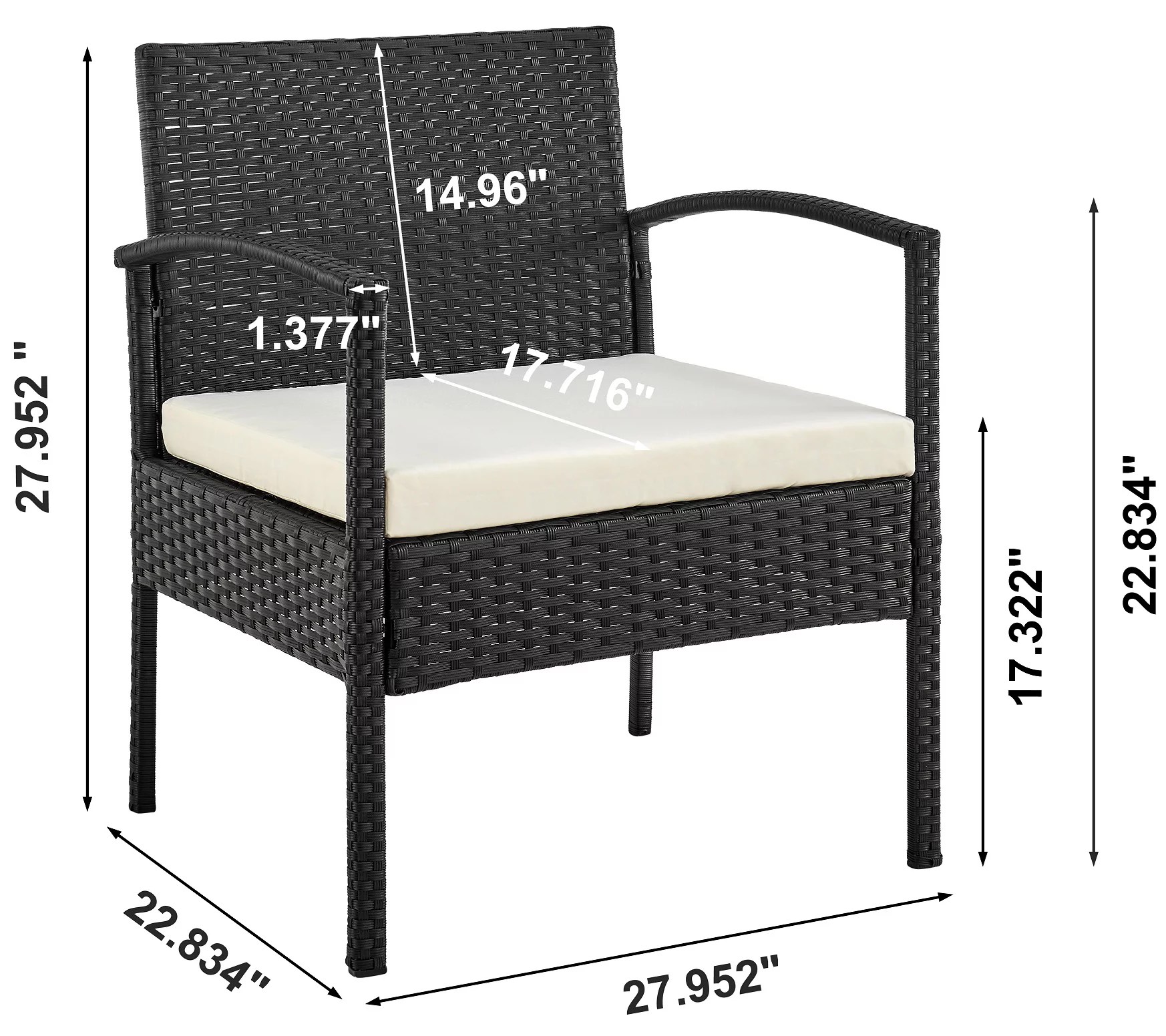 Noli Steel Rattan 3Piece Patio Conversation Set with Cushions