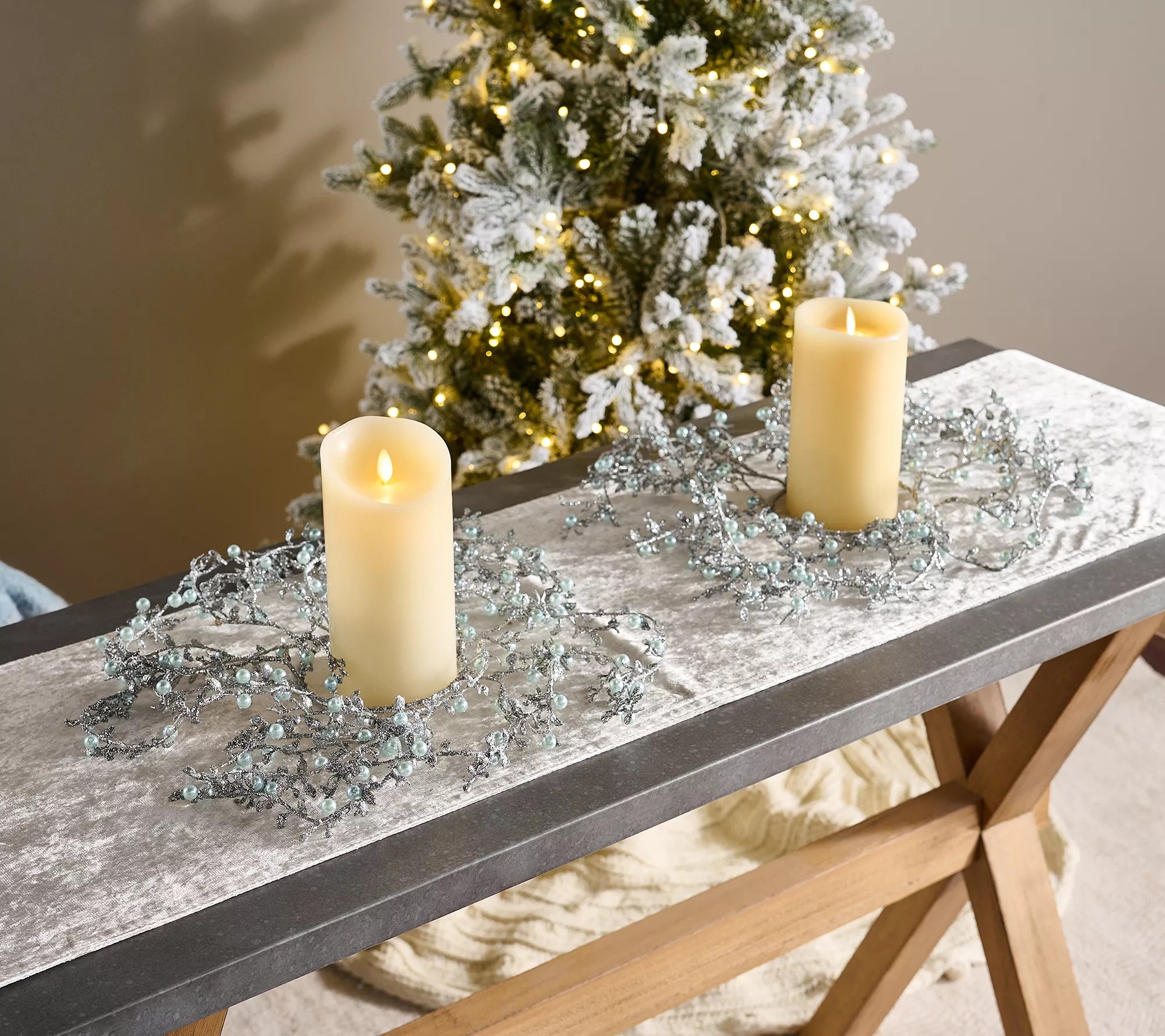 "As Is" Set of 2 Glittered Cascading Pearl Candle Rings by Valerie