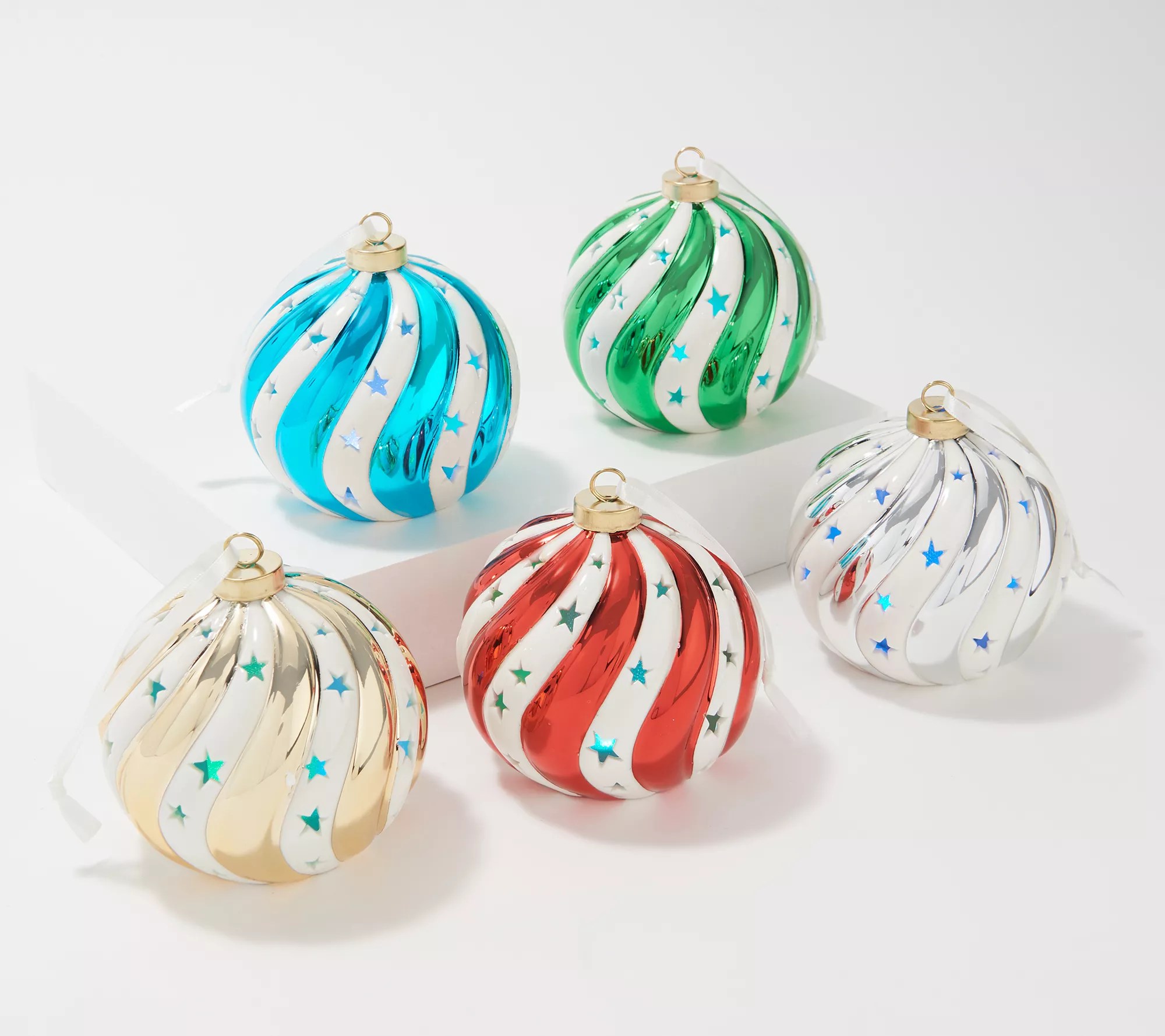 "As Is" Lightscapes Set of 5 Lit Candy Cane Striped Ornaments