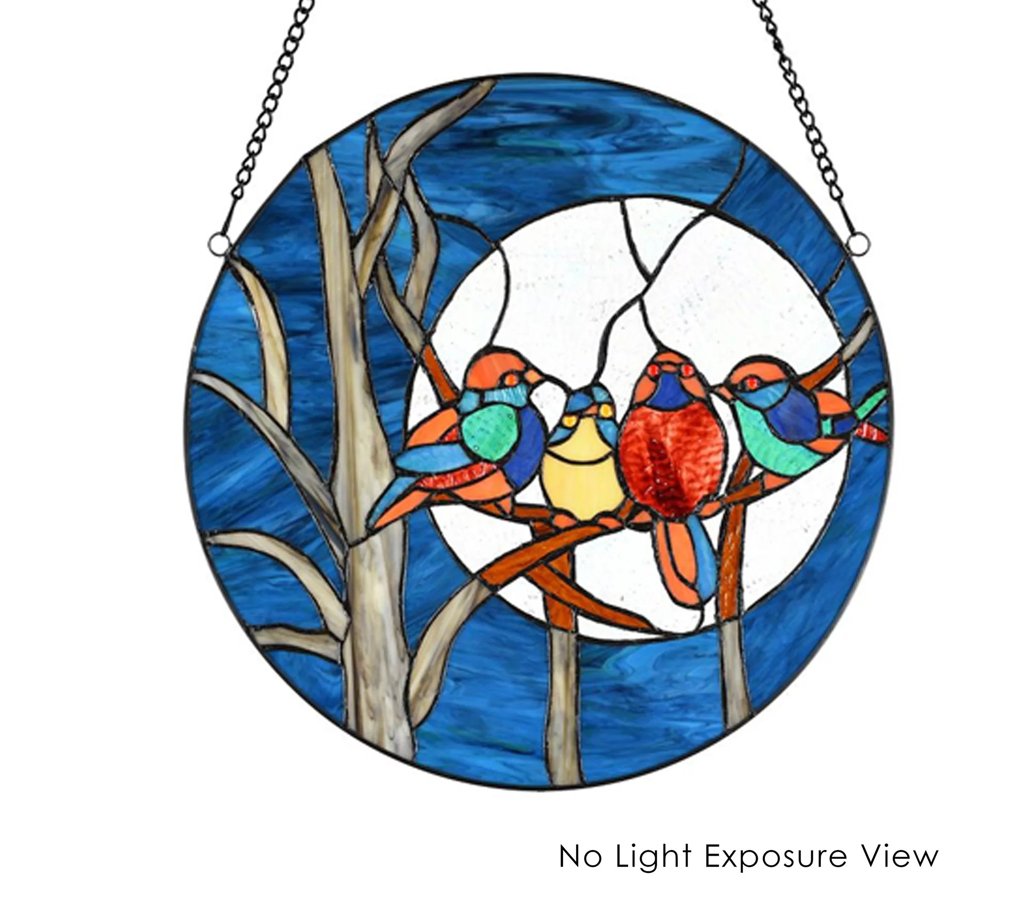 River of Goods 16"H Birds in the Night Sky Stained Glass Panel