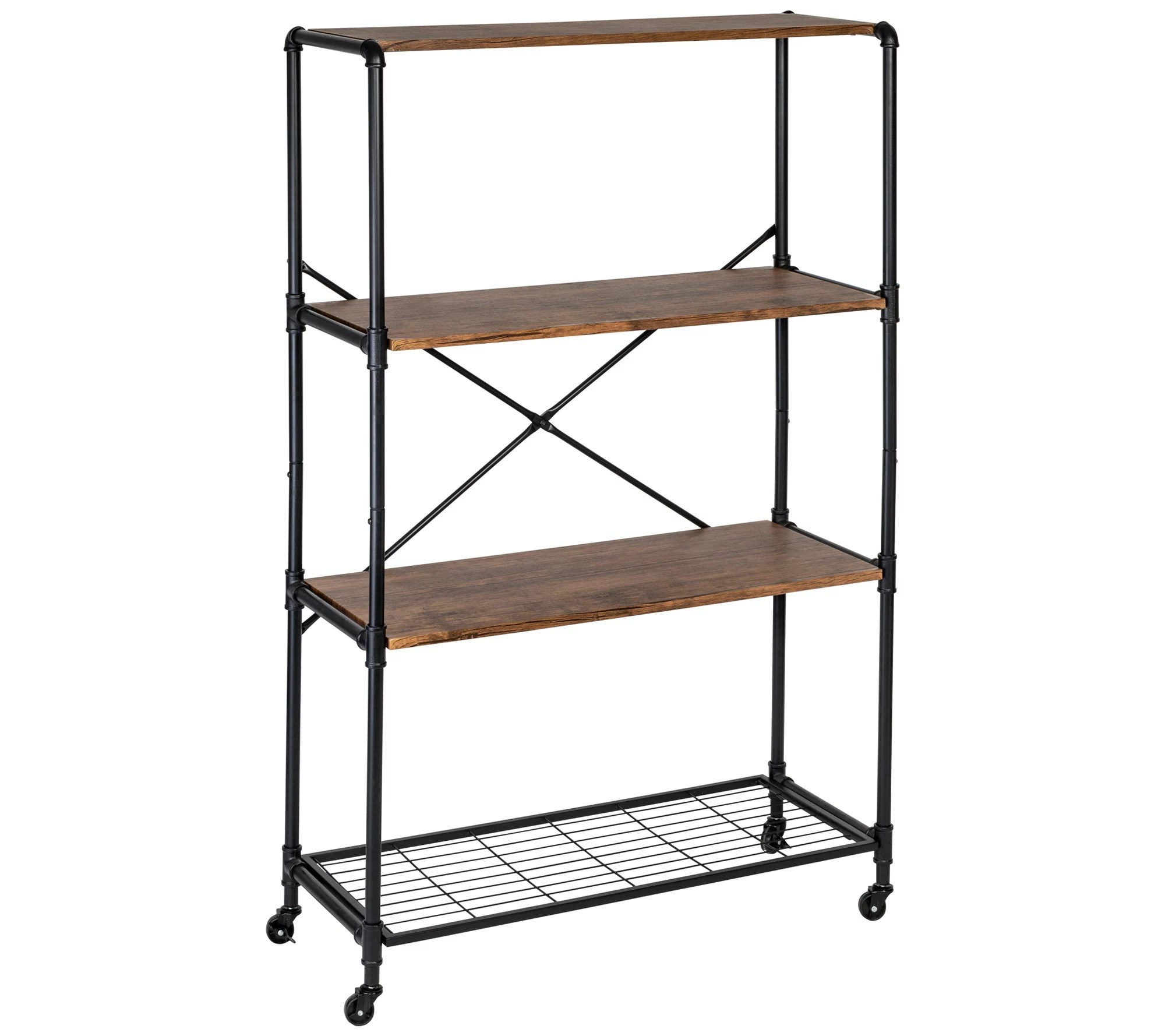 HoneyCanDo 4Tier Industrial Rolling Bookshelf With Wheels