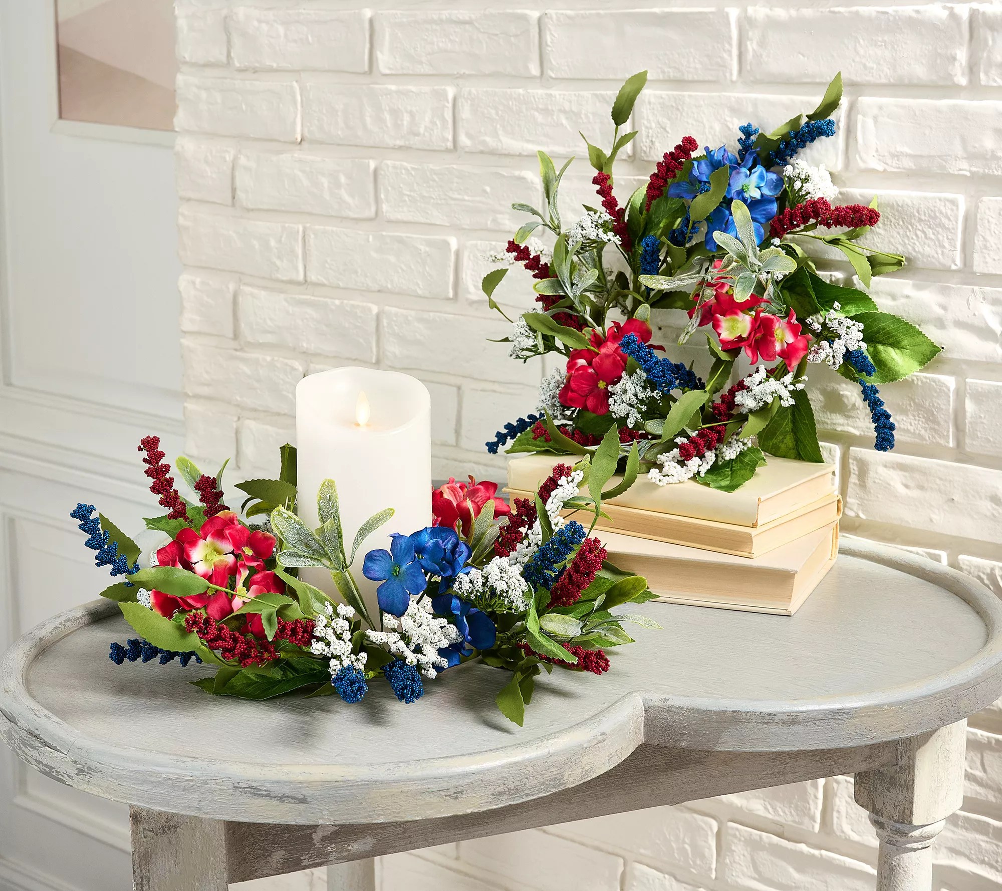 Set of 2 Red, White and Blue Hydrangea Candle Rings by Valerie