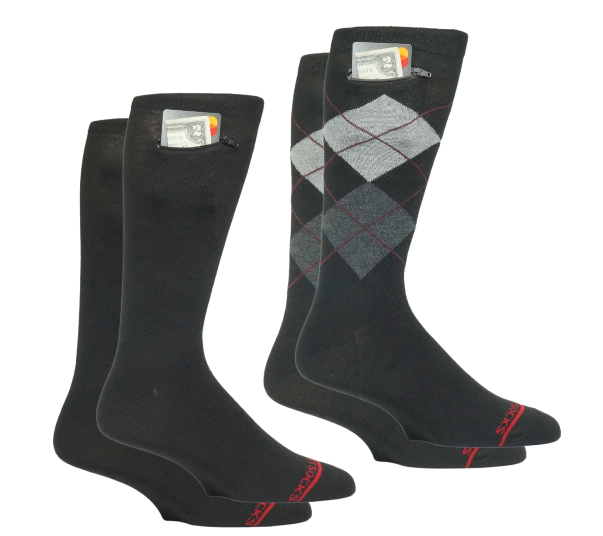 Pocket Socks 2 Pack of Mens Fashion Socks with Zippered Pockets