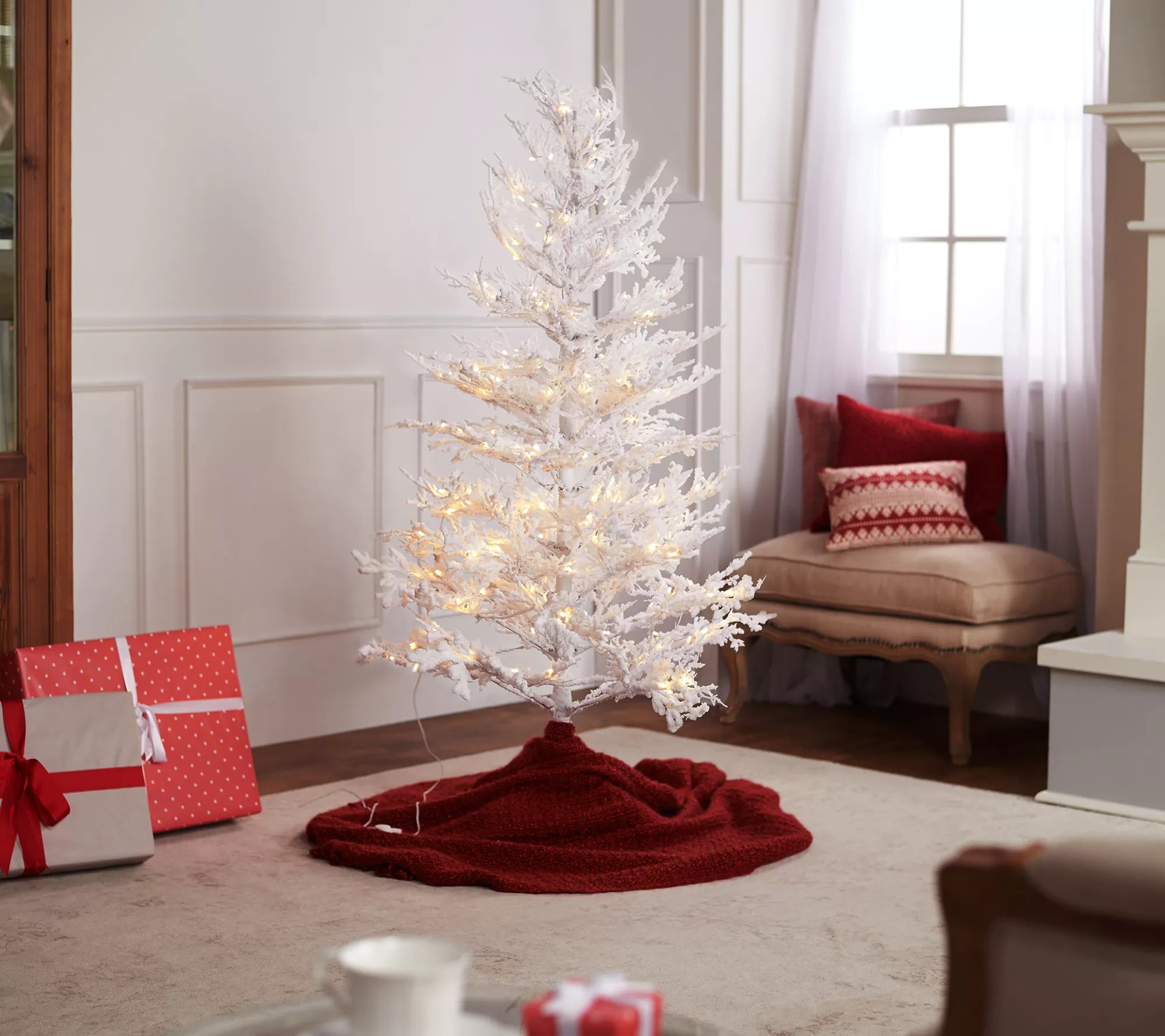 Bethlehem Lights LED MultiFunction White Flocked Alpine Tree