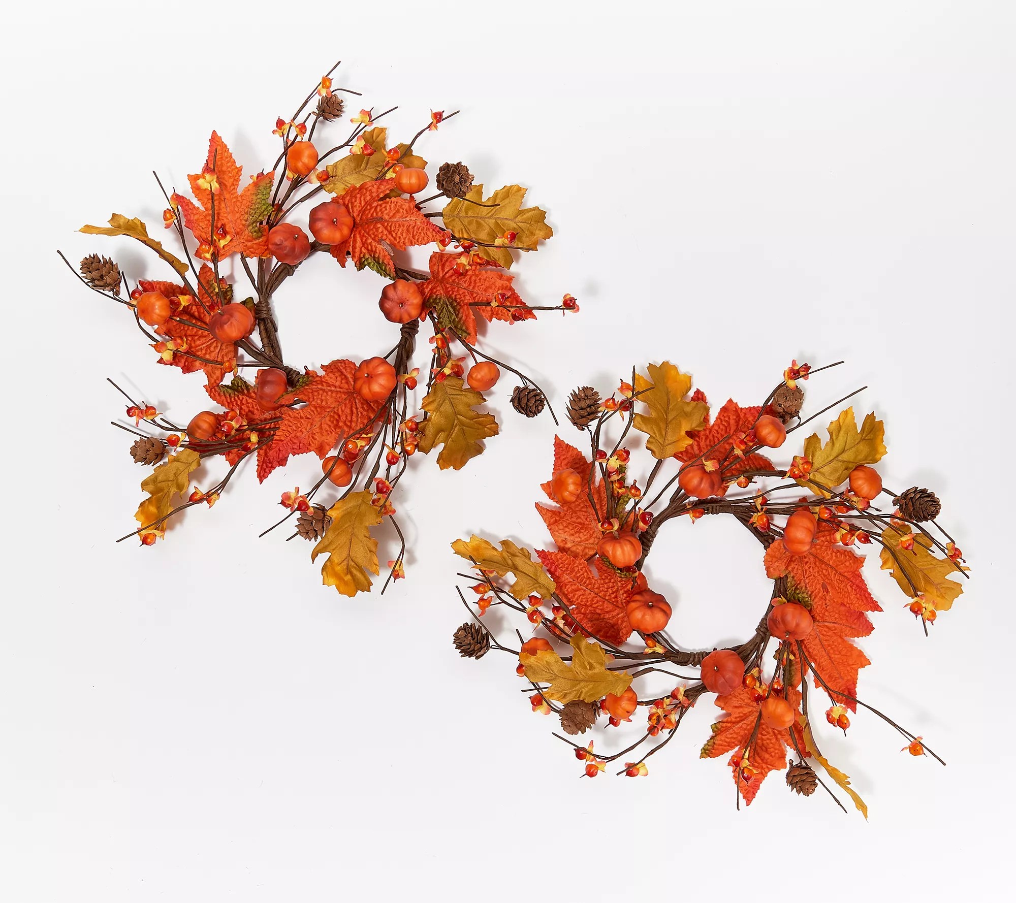 Set of 2 Mini Pumpkin and Autumn Leaf Candle Rings by Valerie