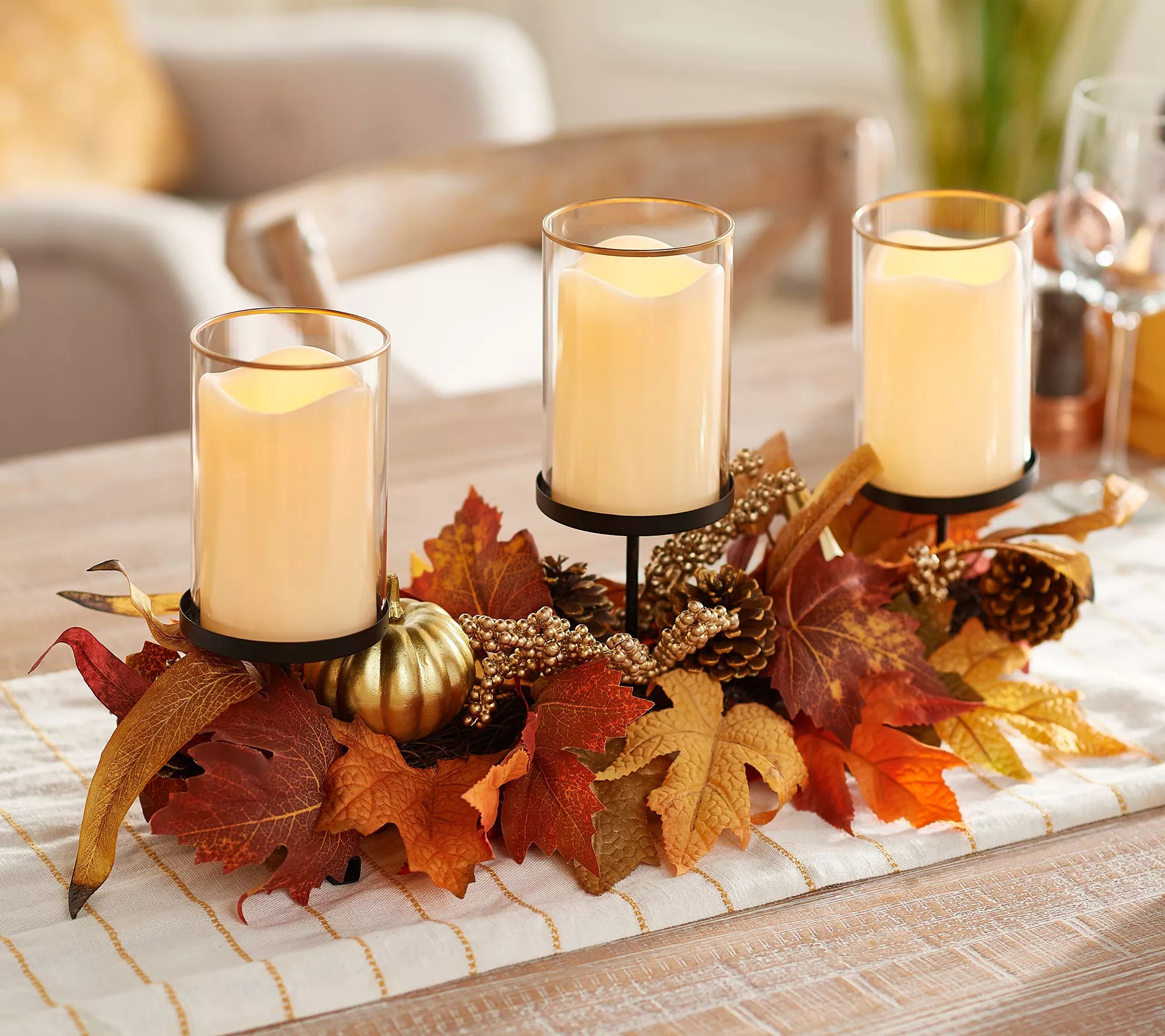 Home Reflections Harvest Centerpiece w/ 3 LED Candles