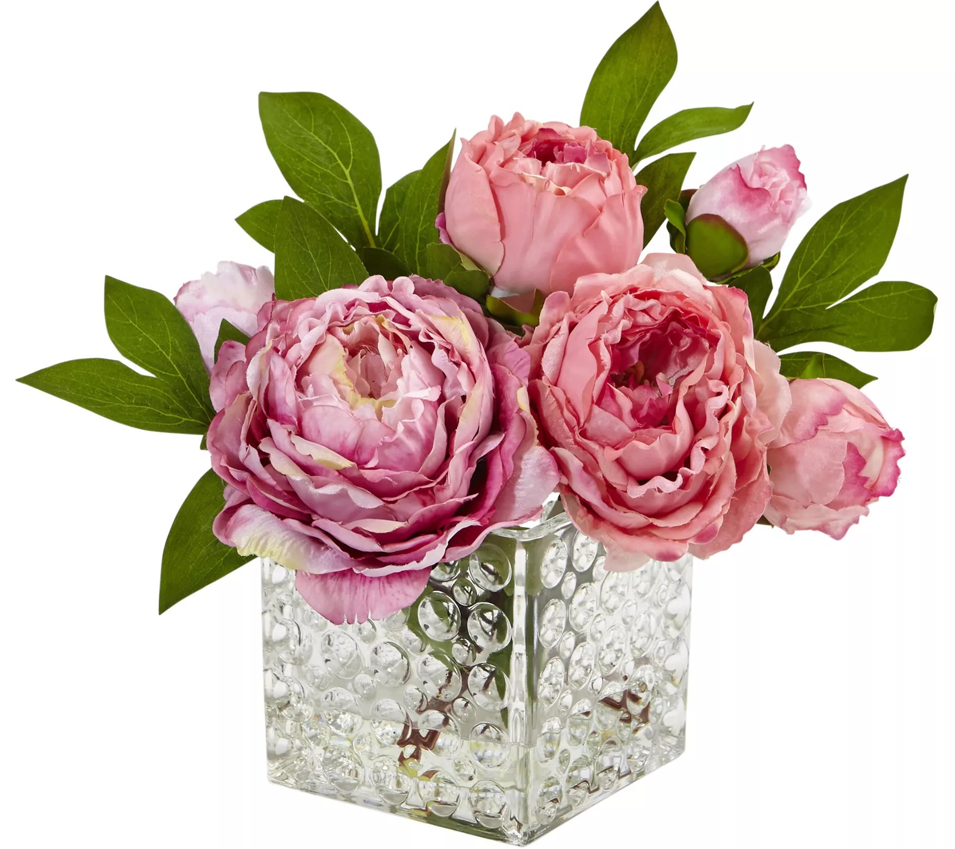 Peony in Glass Vase by Nearly Natural