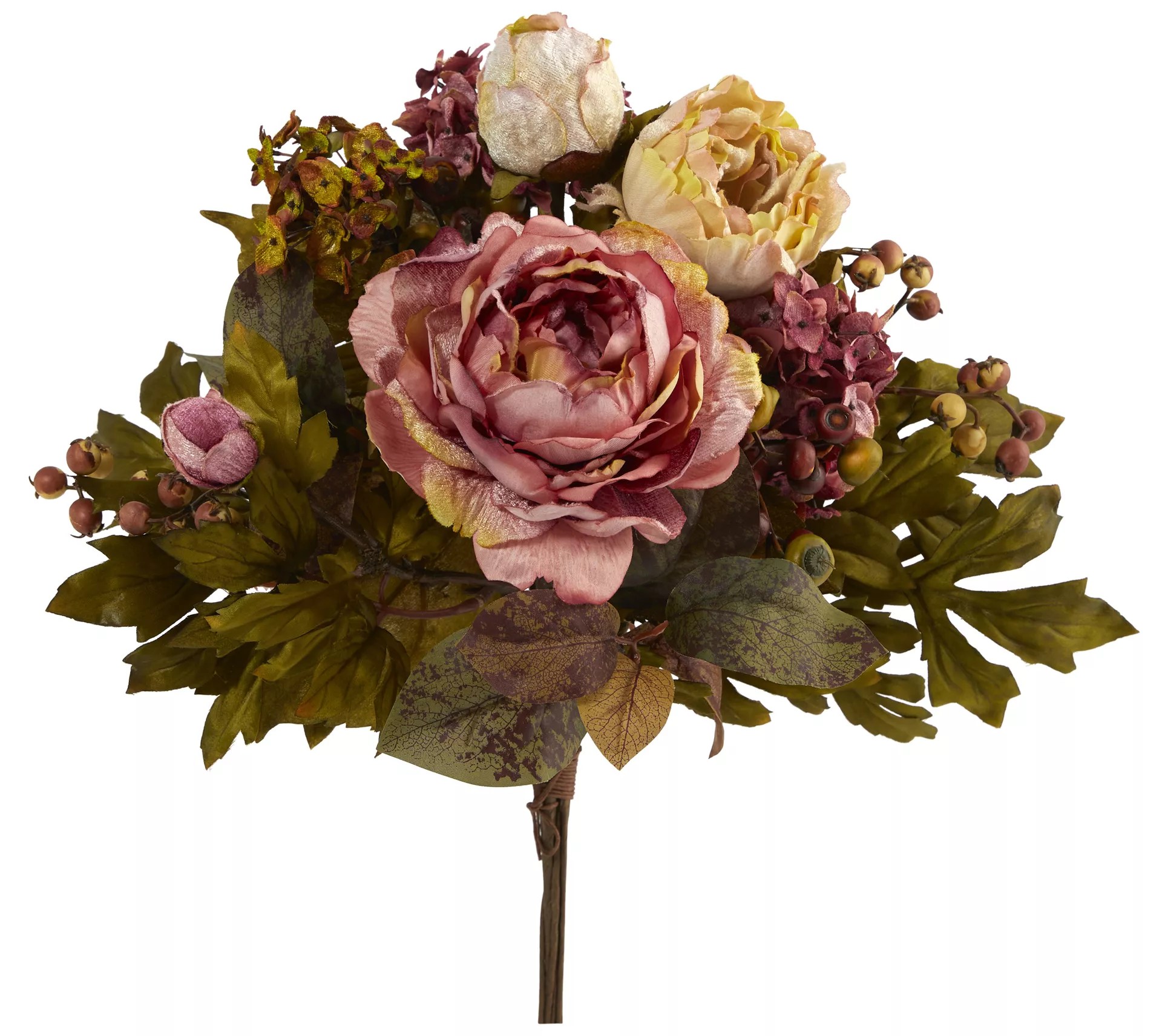 Nearly Natural 17" Peony Flower Bouquet (Set of2)