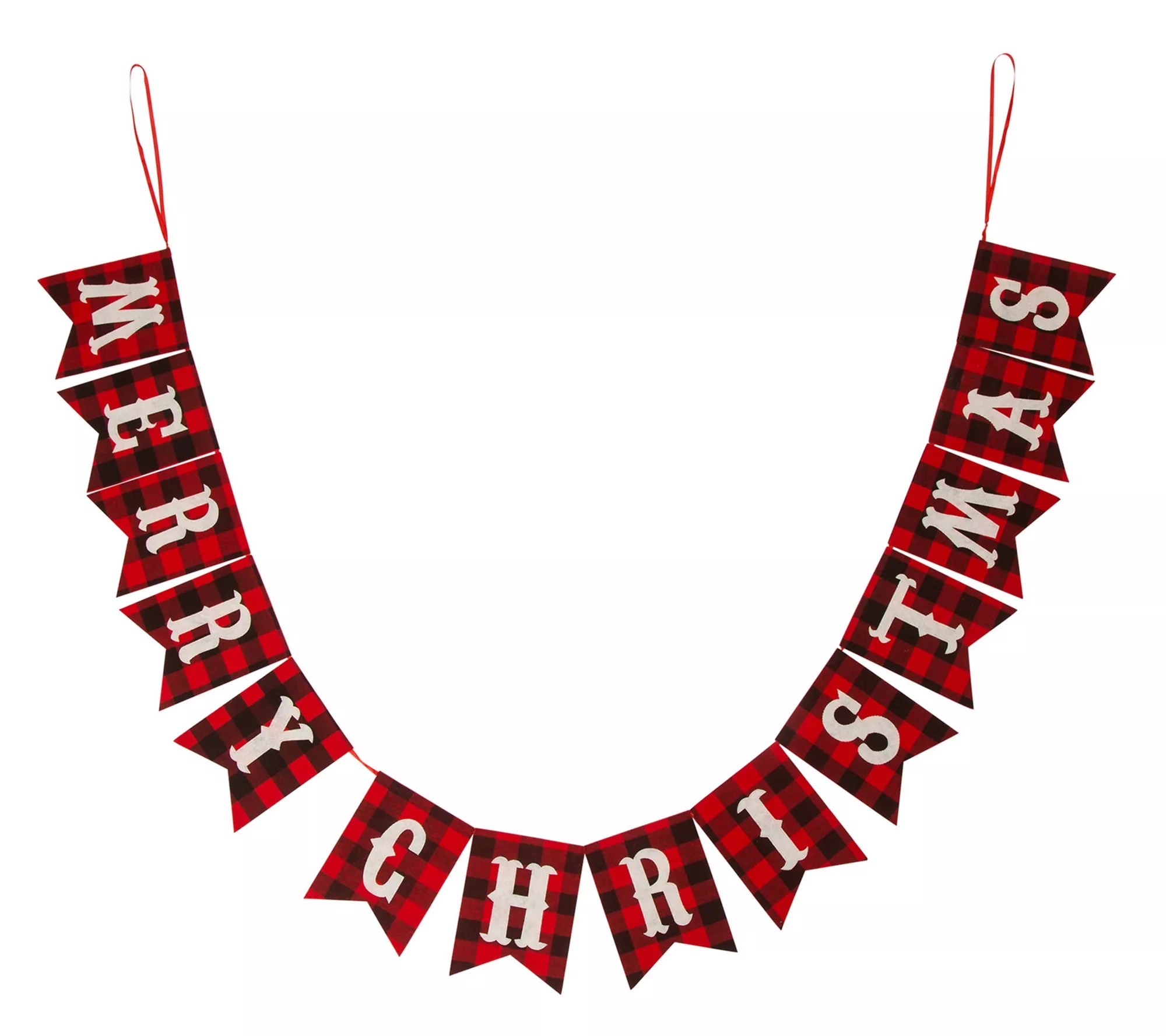 Glitzhome "Merry Christmas" Plaid Hanging Banner Garland
