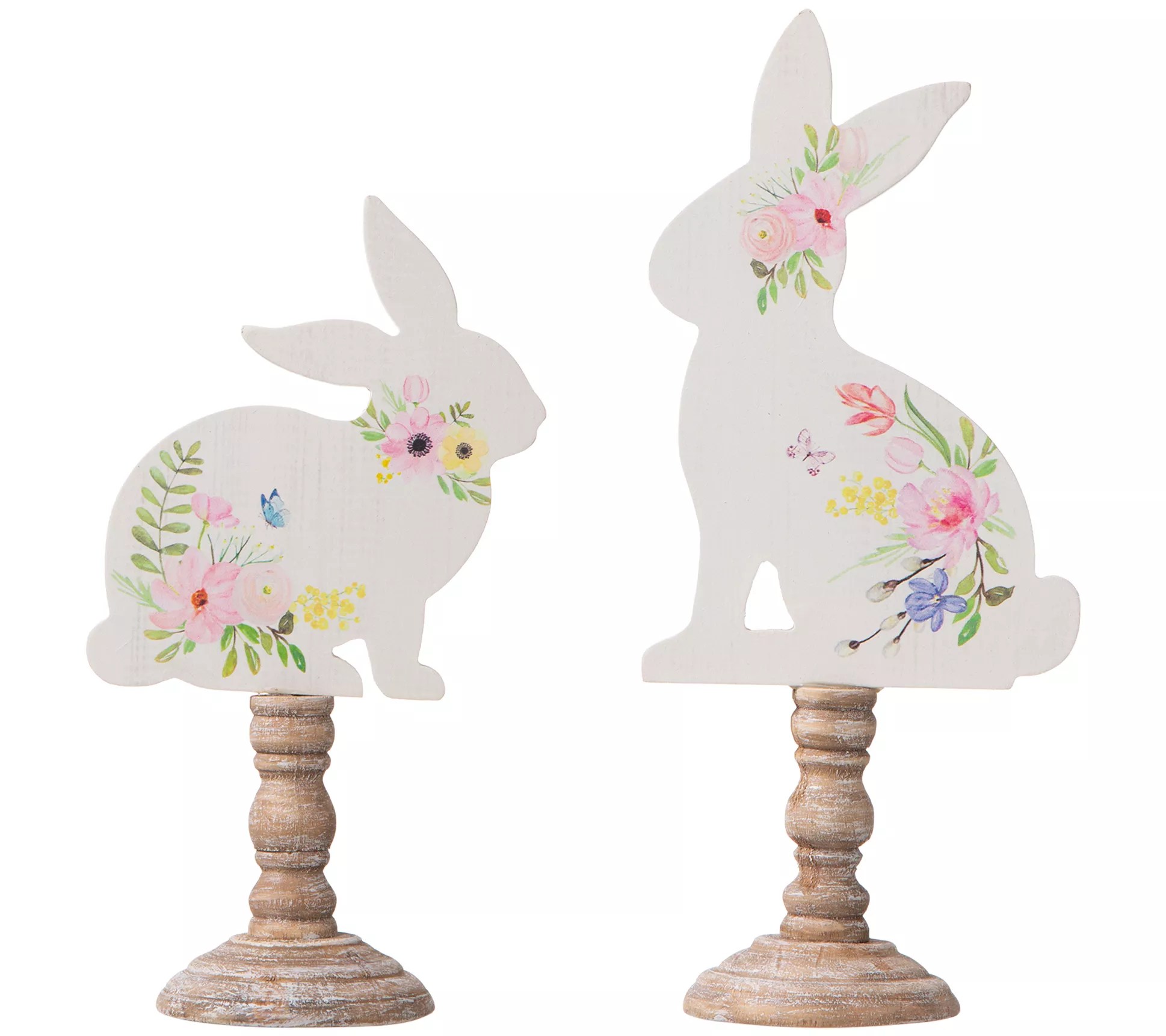 Glitzhome Easter Bunnies Sitting on Faux CandleSticks S/2