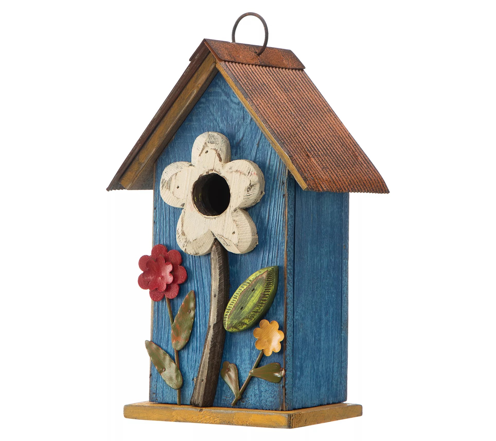 Glitzhome 3D Blooming Flowers Distressed Wood Birdhouse