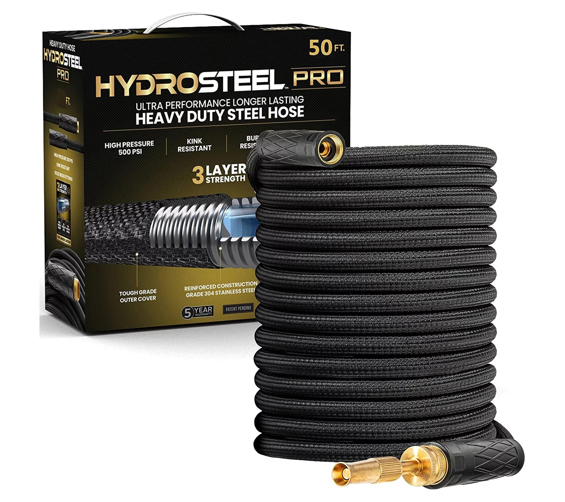 Hydrosteel Pro 50' Heavy Duty Ultra Durable Ste el Garden Hose