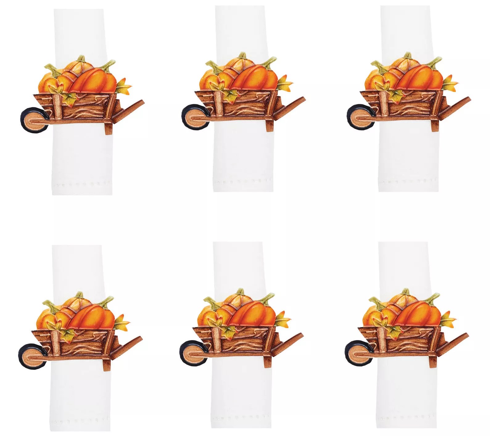 Pumpkin Wheelbarrow Set of 6 Napkin Rings by Valerie