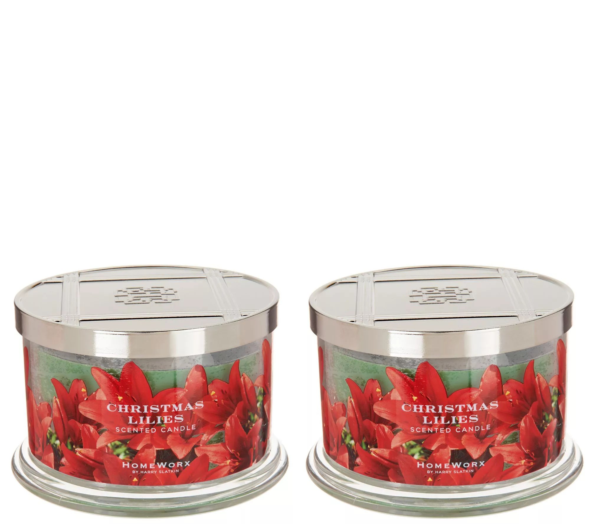 HomeWorx by Harry Slatkin S/2 Christmas Lilies 4Wick Candles