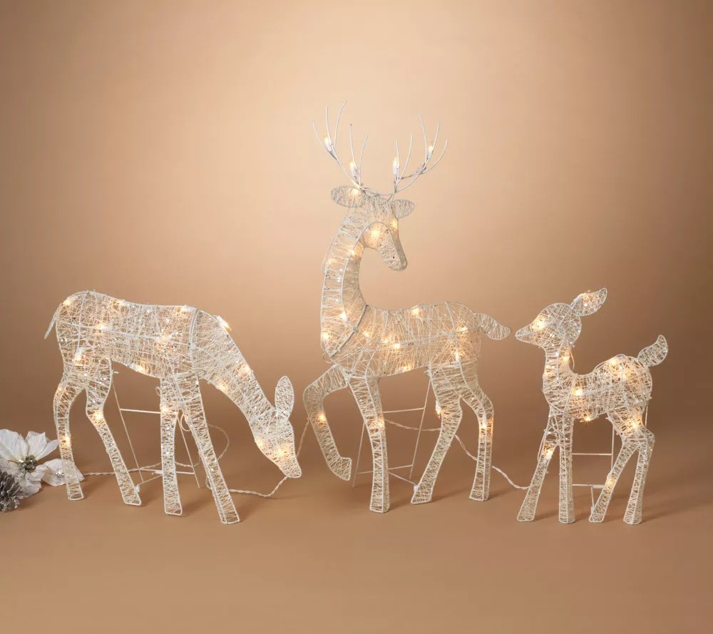 Set of 3 Outdoor 2D White Glittering Reindeer by Gerson Co
