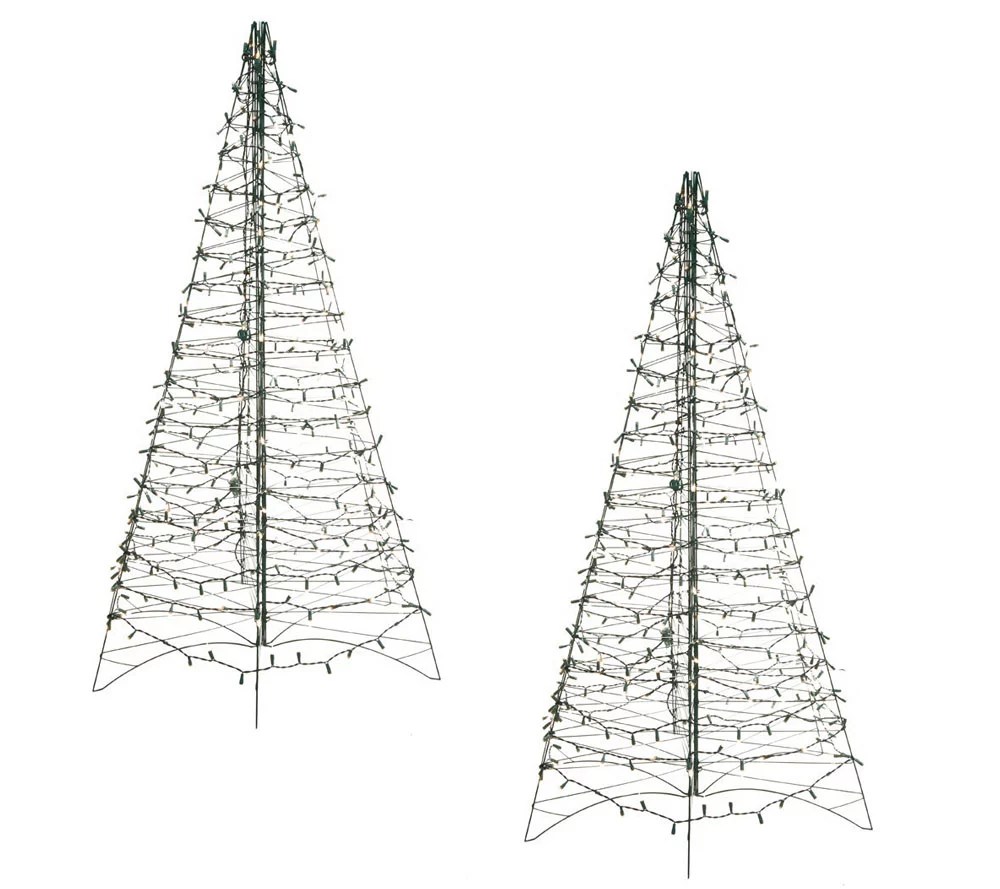 S/2 PreLit 3' Fold Flat Outdoor Christmas Tree by Lori Greiner